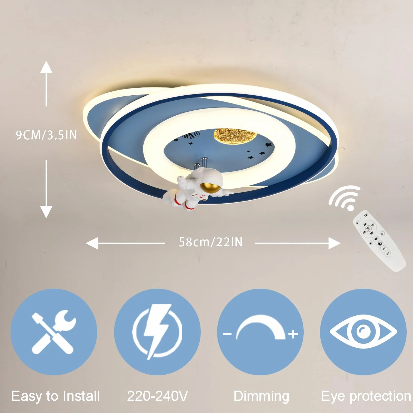 Plafonnier LED enfant 58cm Astronaute créatif dimmable 3000K-6000K Lampe plafond chambre