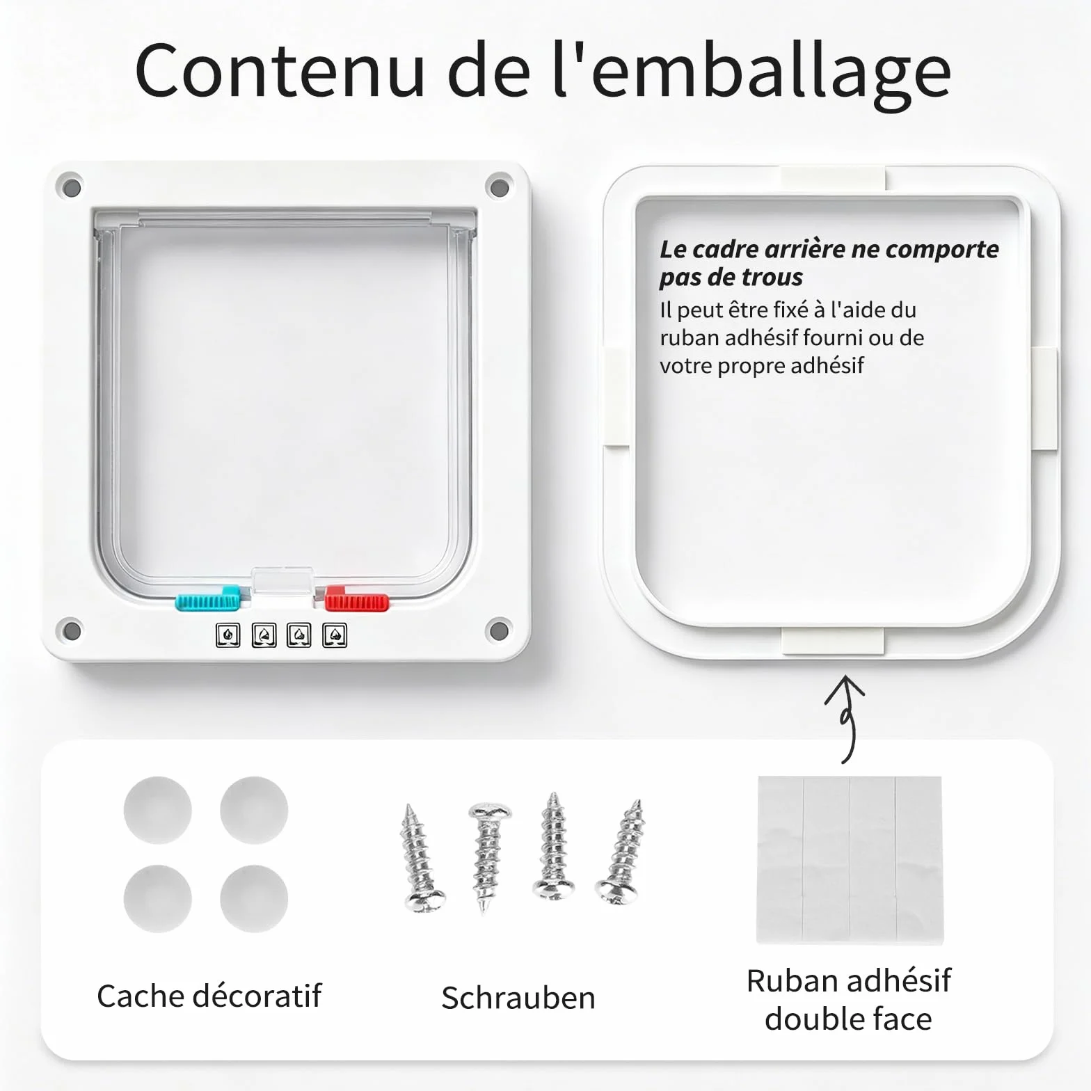 Chatière pour Chat, Verrouillage à 4 Voies, 20cm x 19cm (S), Blanc