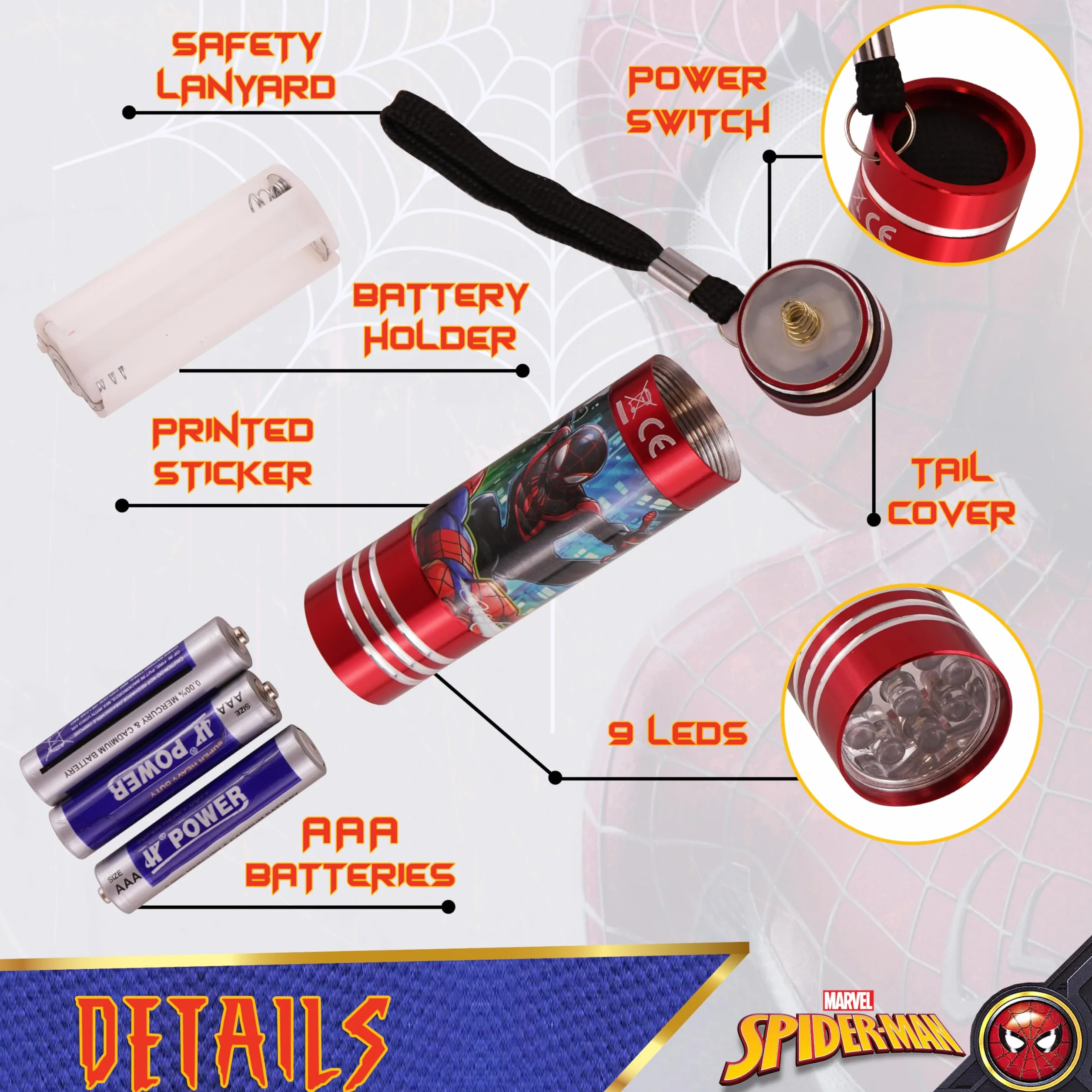 Lampe de poche Spiderman LED aluminium 8,7 cm pour enfants veilleuse Paw Patrol avec lanière