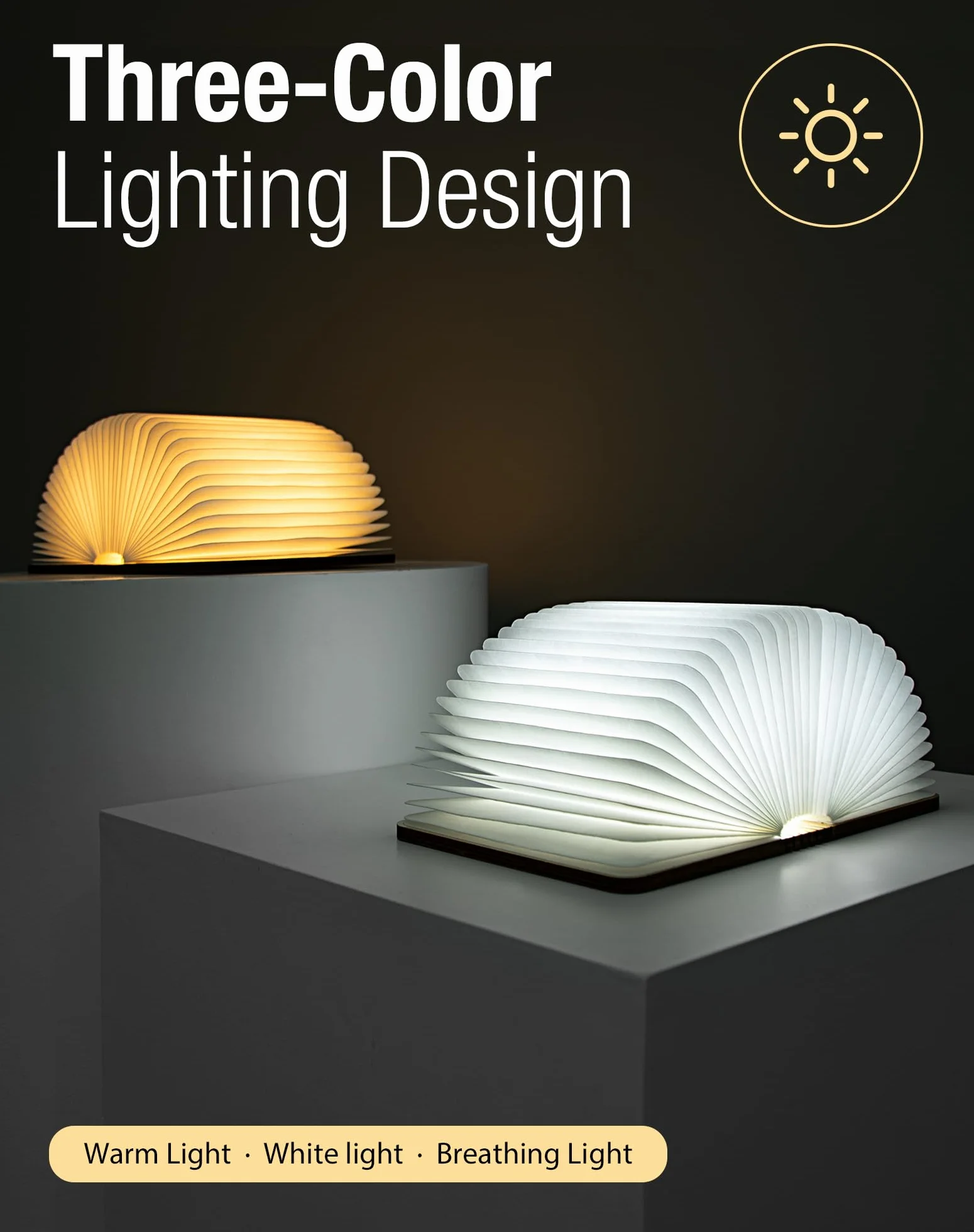 Lampe Livre en Bois 12CM Pliable à Piles LED Magnétique Noyer