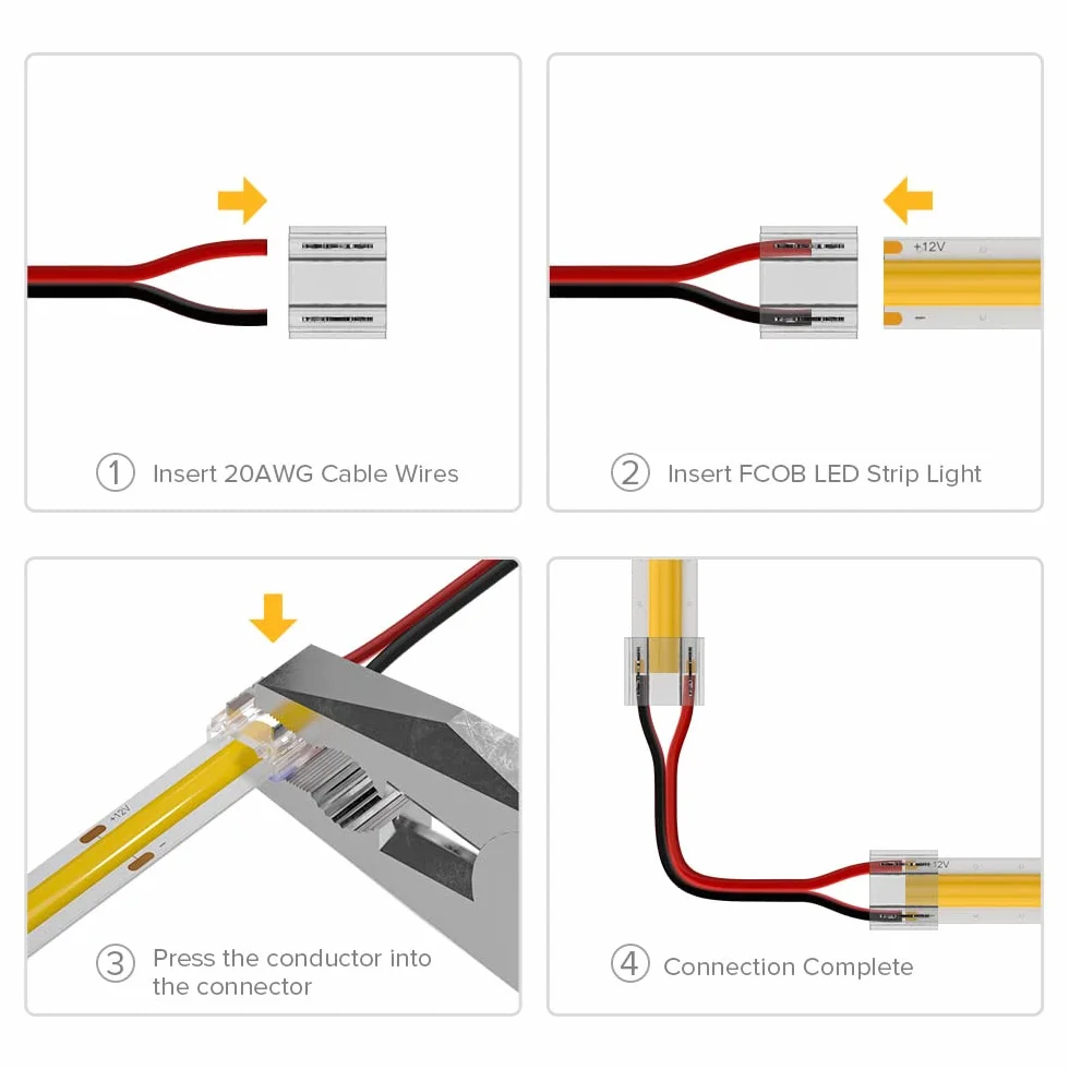 BTF-LIGHTING Kit connecteurs FCOB COB 8mm 14pcs transparent 5pcs 15cm 20AWG fils extension sans soudure bande connexion angle