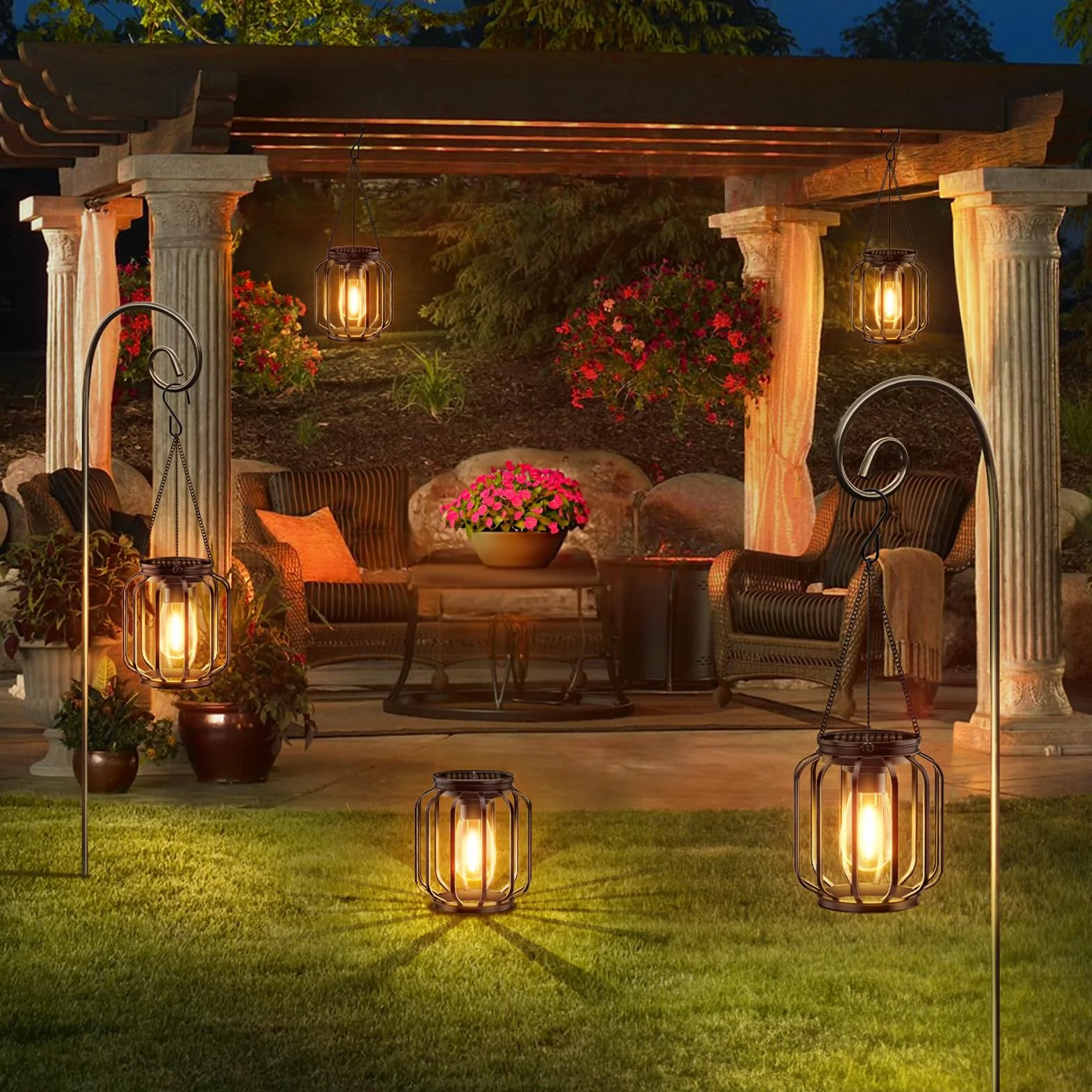 BUCASA Lampe Solaire Exterieur Jardin Suspendue 2 Pièces Lanterne Solaire IP65 Étanche Métal LED