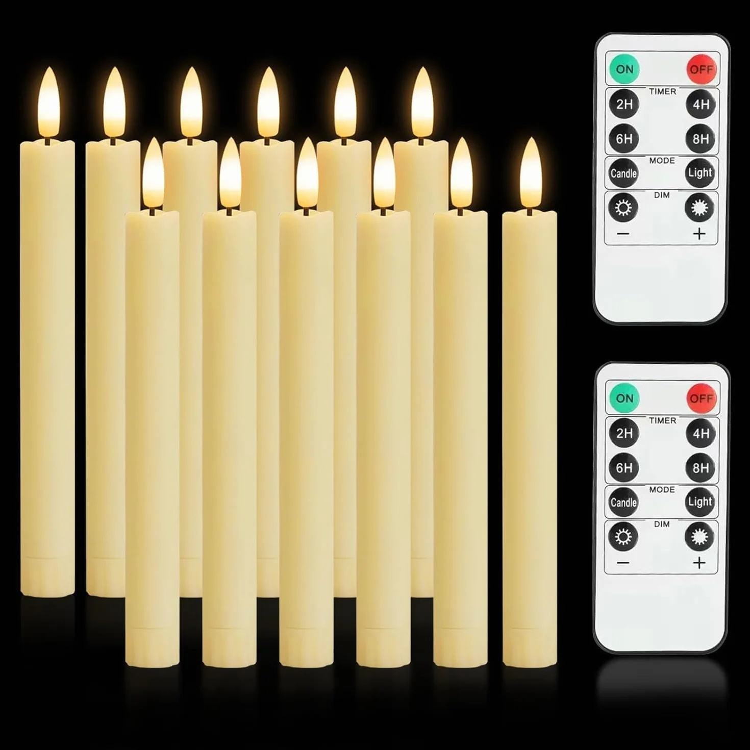 Chandelle LED 12 Pièces 25 CM Bougies Bâton LED Longues Fines avec Minuterie Scintillement Télécommande Halloween