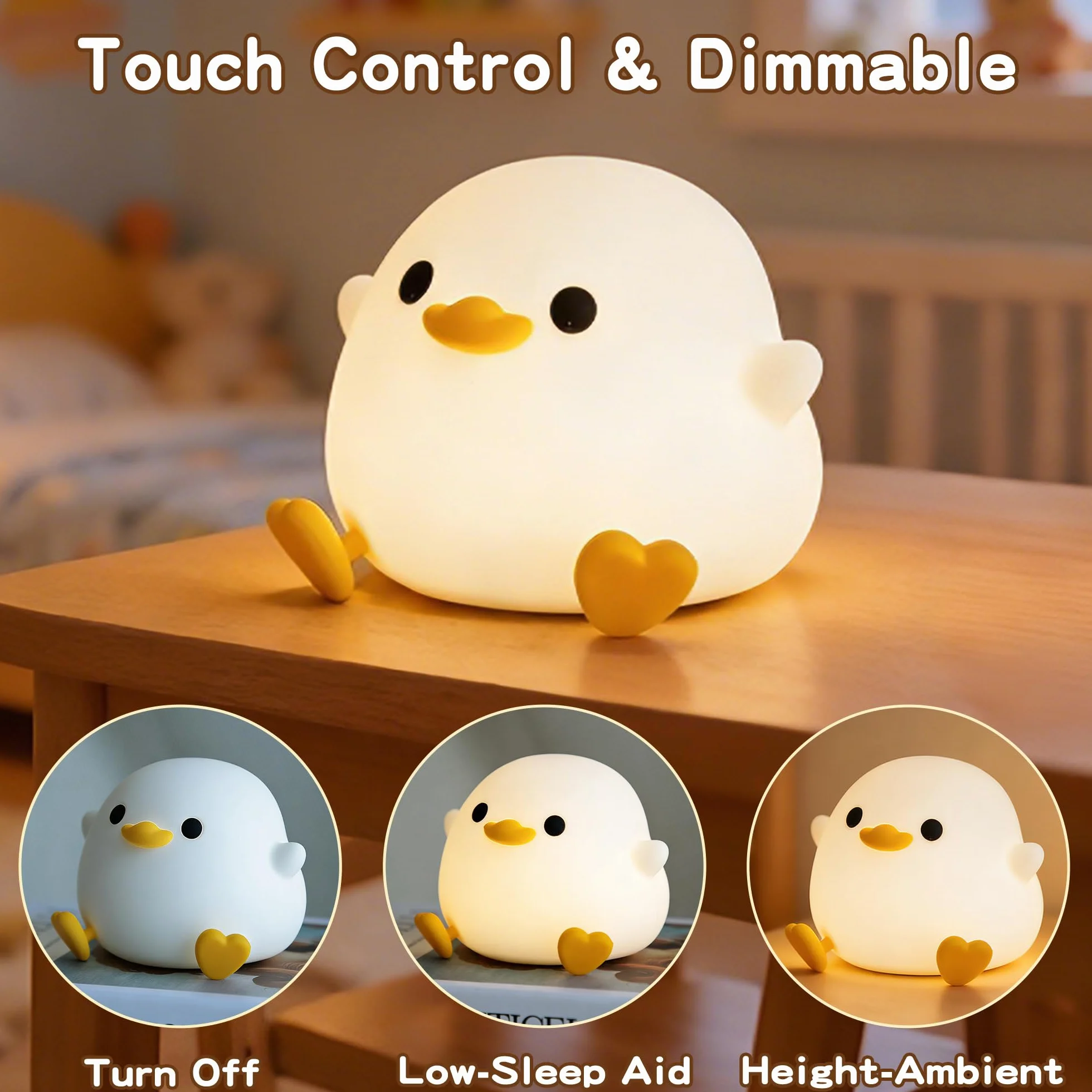 FAMIDUO Veilleuse Bébé Canard Lampe Chevet Silicon Réglable USB Rechargeable Décoration Chambre Cadeau Enfant