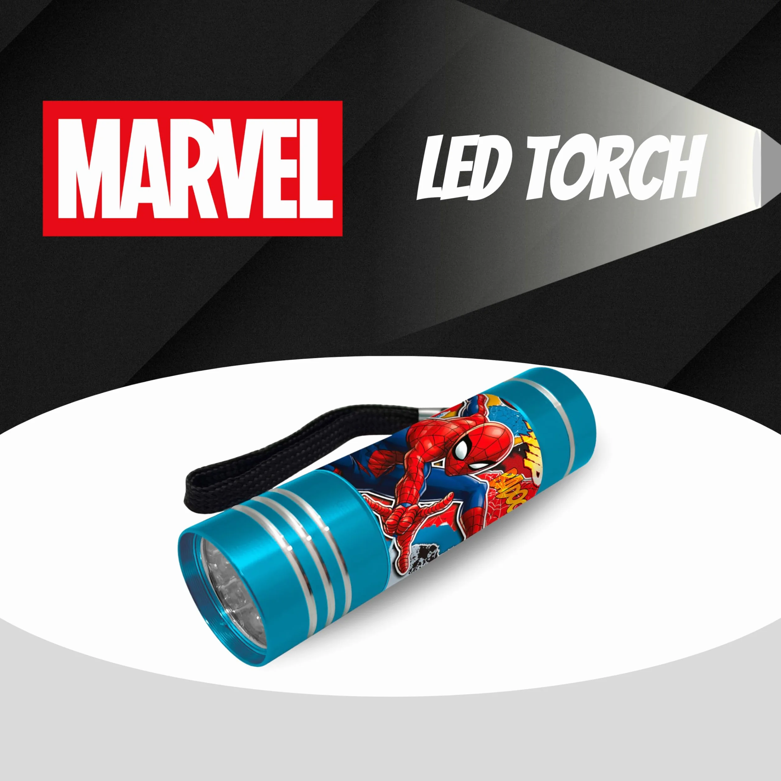 Lampe de Poche Spider-Man Marvel 9 LED avec Dragonne Cadeau Enfants Bleu