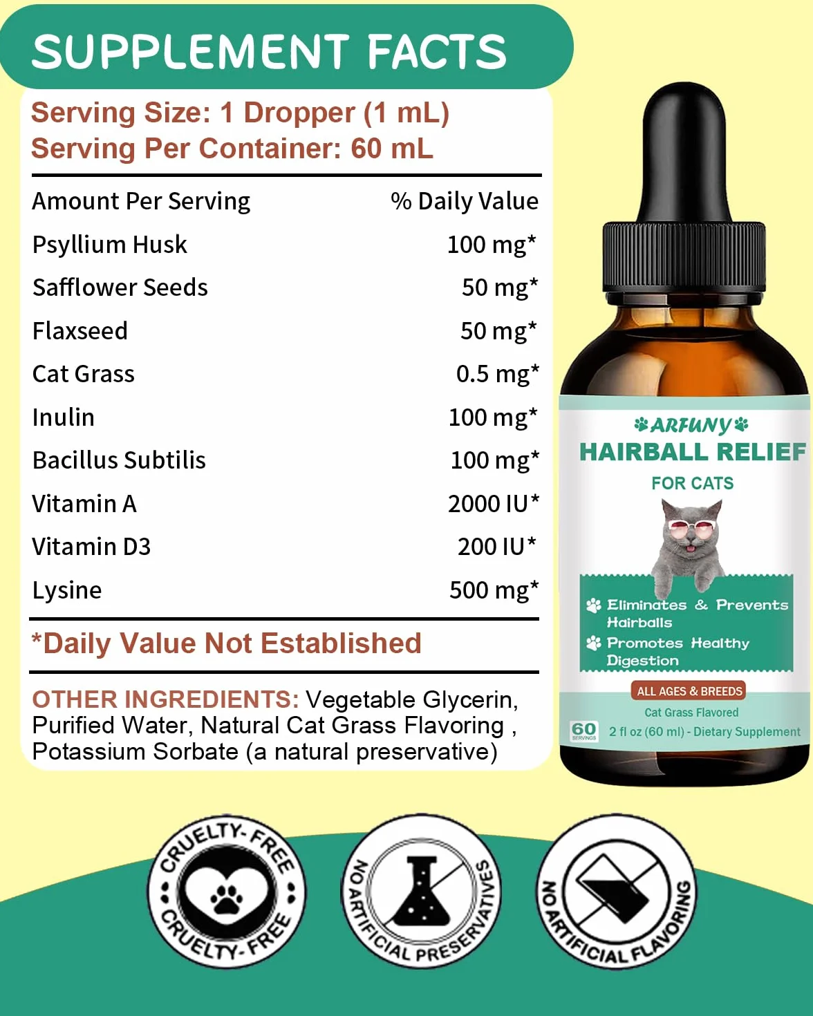 Anti Boule de Poil Chat Gouttes Anticrêpe 60ML avec Catnip et Vitamines
