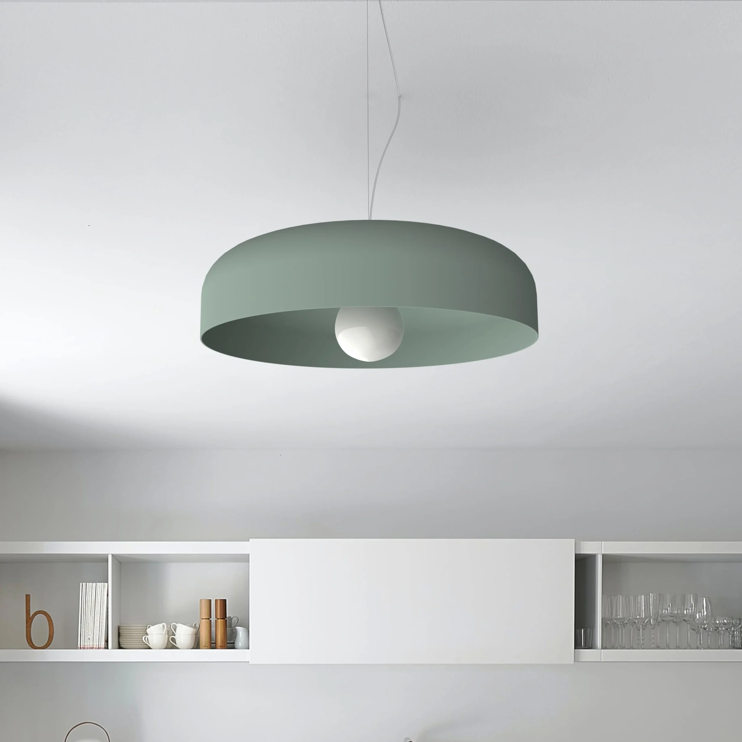 L+ Lustre suspendu moderne cylindrique en métal - Diamètre 50cm - Raccord E27 - Made in Italy - pour la cuisine et le salon (Vert Iceberg, 50cm)
