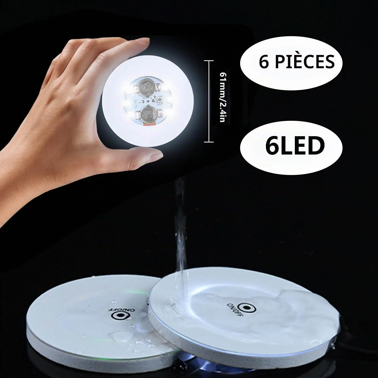 Lot de 6 Lampes Bouteilles Autocollantes LED 3 Modes Dessous de Verre Lumineux pour Fête Mariage Bar