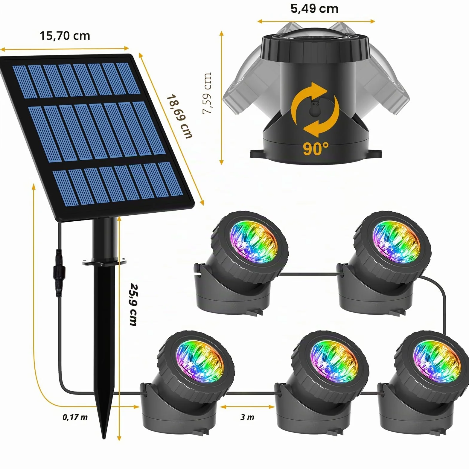 Lampe de Bassin Solaire 5 Packs Projecteurs LED Submersibles IP68 Étanche RGB Changement Couleur