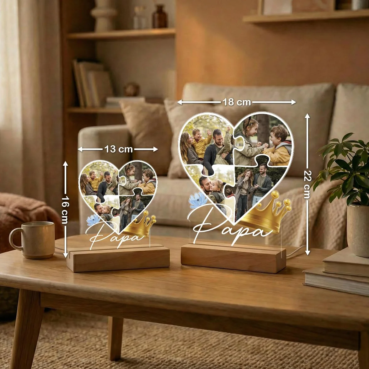 Lampe Photo Personnalisée Papa - Cadeau Fête des Pères - Impression Haute Définition - Socle au Choix