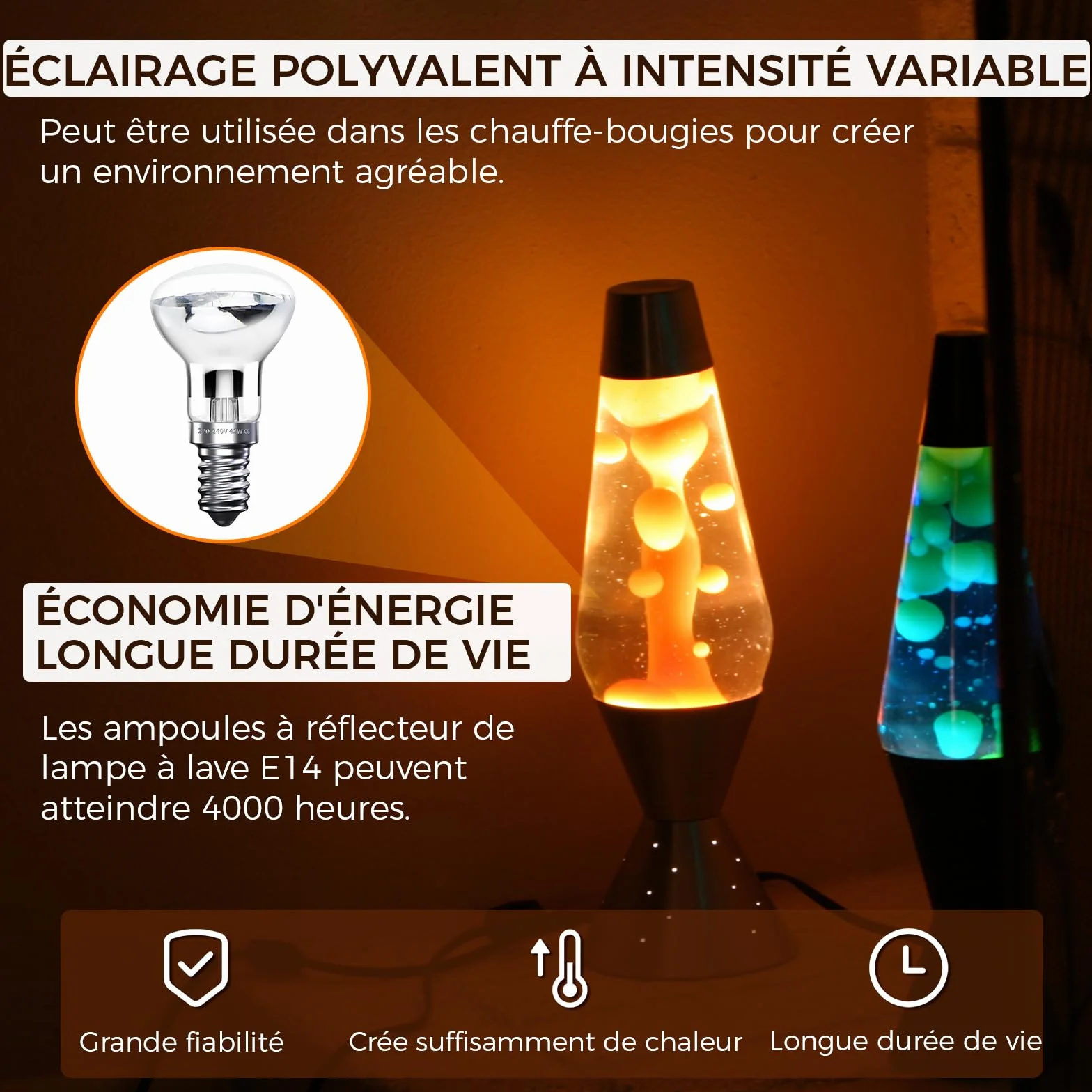 Klarlight 42W E14 Ampoule Lampe à Lave, Blanc Chaud 2800K, Dimmable (2 Pièces)