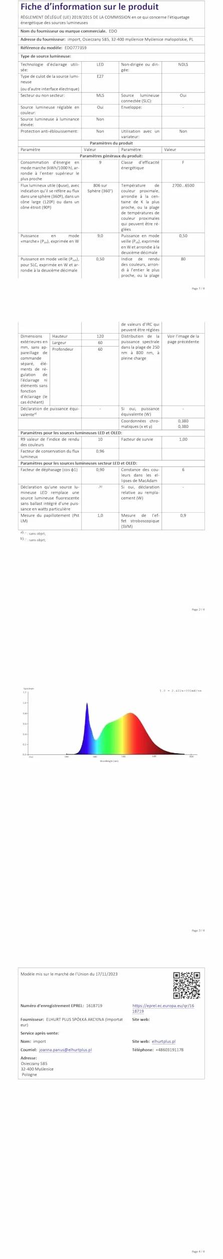 EDO RUVA Ampoule Connectée WiFi E27 9W Dimmable LED Intelligente RGB CCT TUYA Compatible Alexa Google Assistant 2700-6500K 806 Lumen 1 pièce
