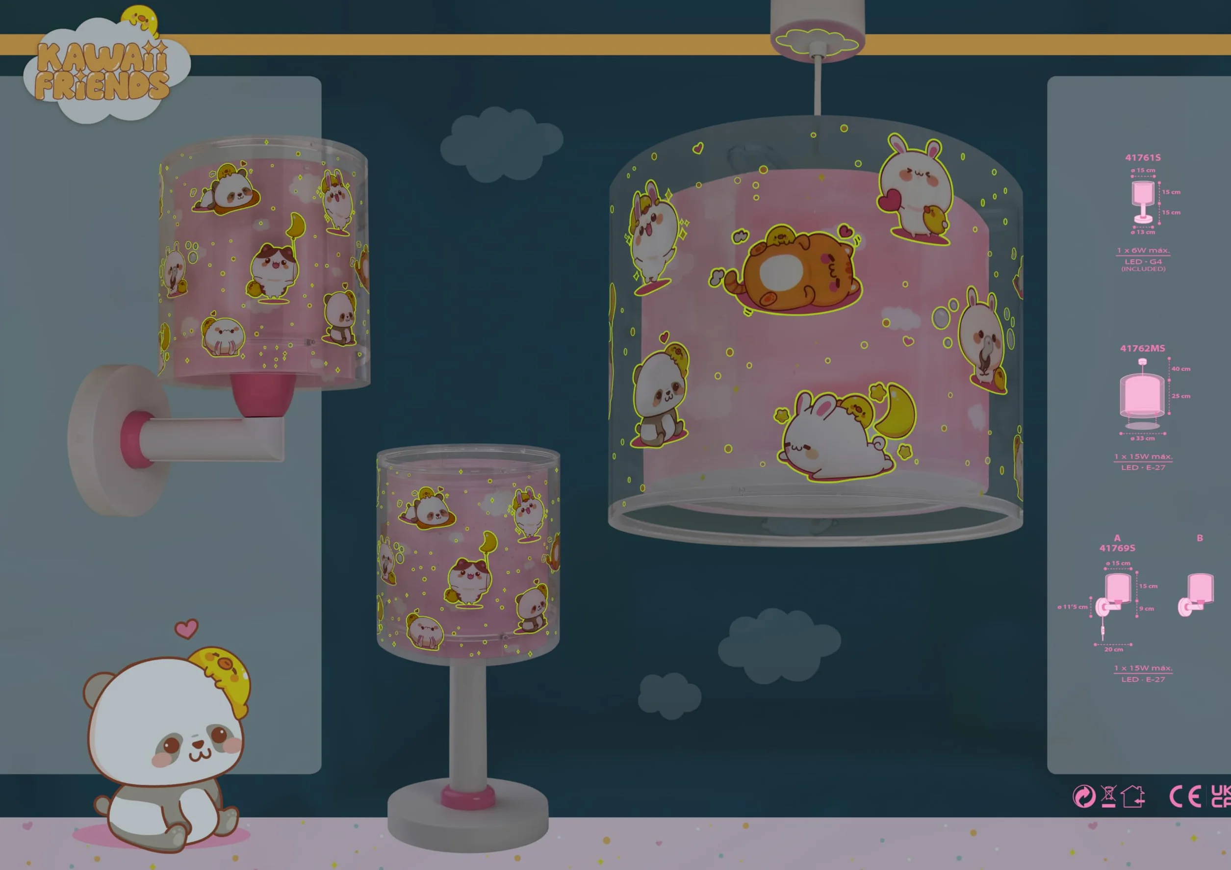 Dalber Lampe de chevet enfant veilleuse Kawaii rose G4 LED 4 W Ampoule incluse
