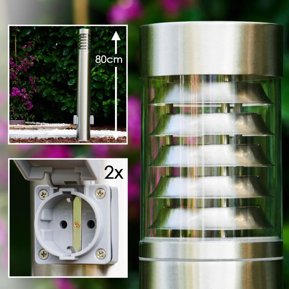 Potelet d'extérieur Dakar 2 prises électriques lampe jardin acier inoxydable plastique IP44 E27