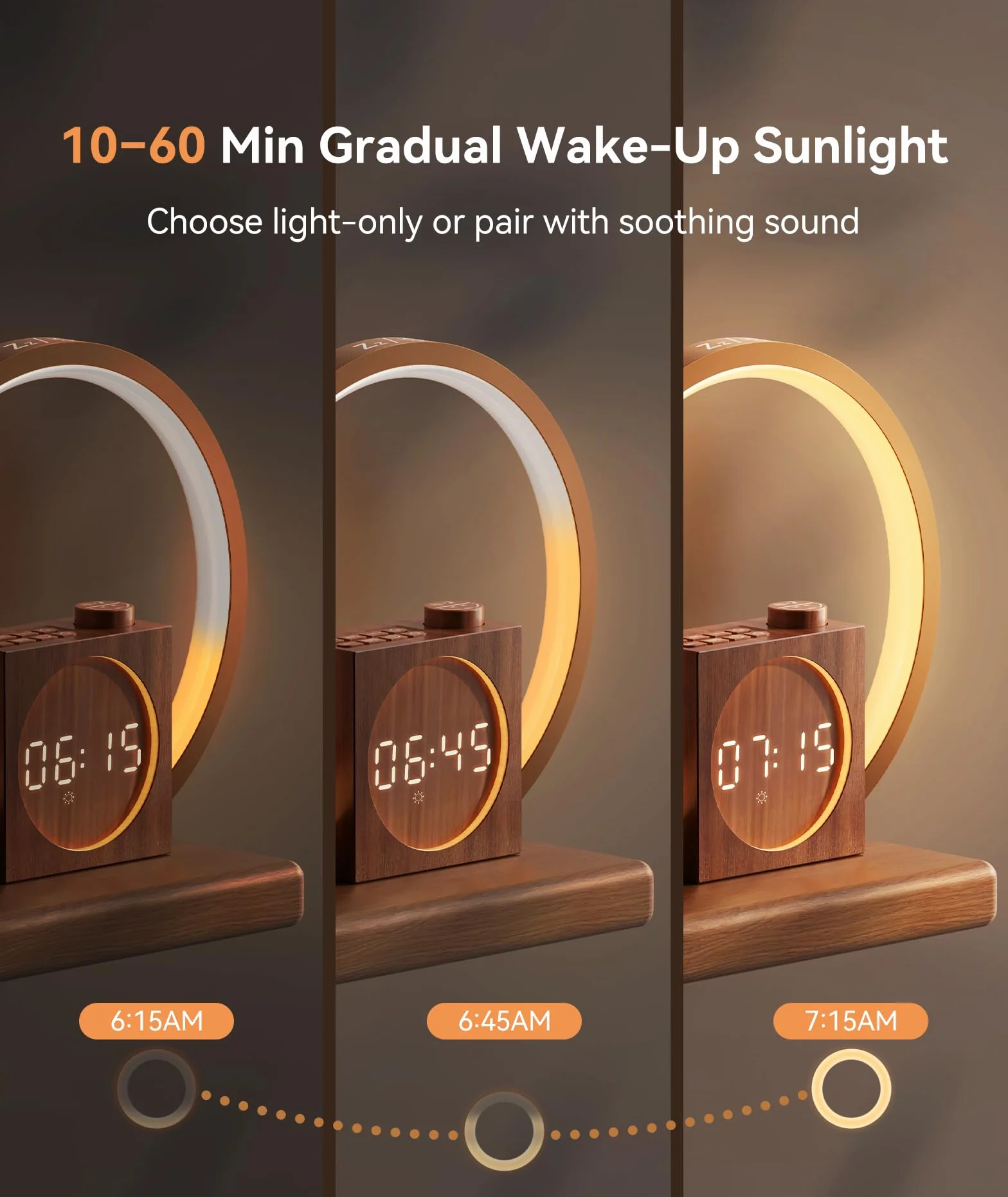 Dreamegg Lampe de Chevet Réveil Simulateur d'Aube Tactile Dimmable 20 Niveaux Luminosité 12 Modes Intensité Éclairage Charge USB 25 Sons Apaisants