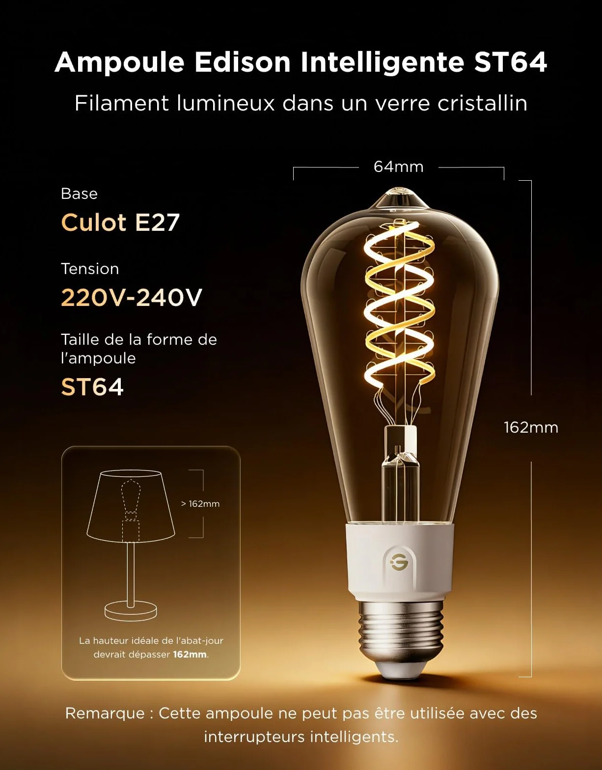 Govee Ampoule Intelligente Edison E27 RGBWW ST64, Compatible Matter Google Assistant, 500lm, 16 Millions Couleurs, Lot de 2