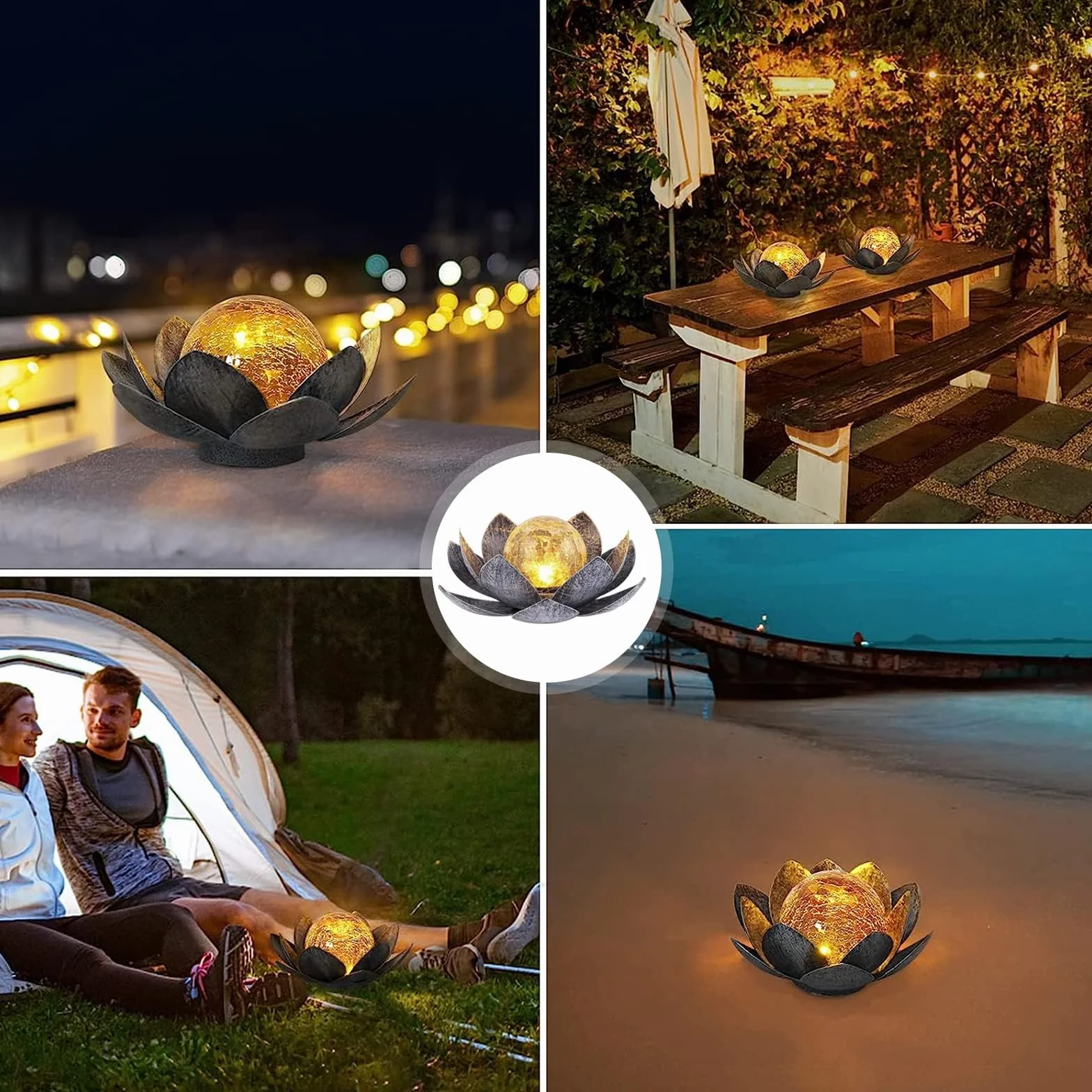 Funmo Lampe Solaire Exterieur Lotus IP44 Étanche Décoration Jardin