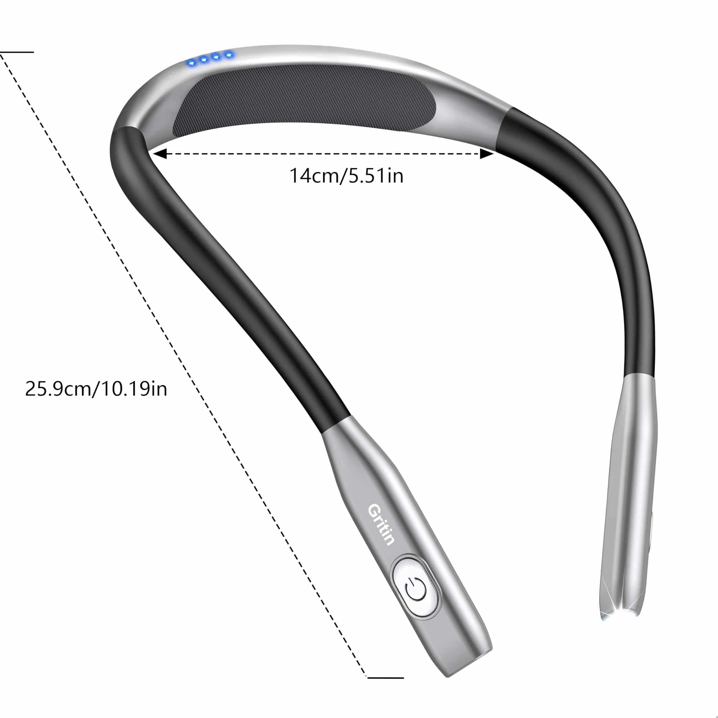 Gritin Lampe de Lecture de Cou Rechargeable, Liseuse pour Lire au Lit, Gradation Continue & 3 Couleurs, Protection des Yeux, 80H Autonomie, Cou Ergonomique Gris