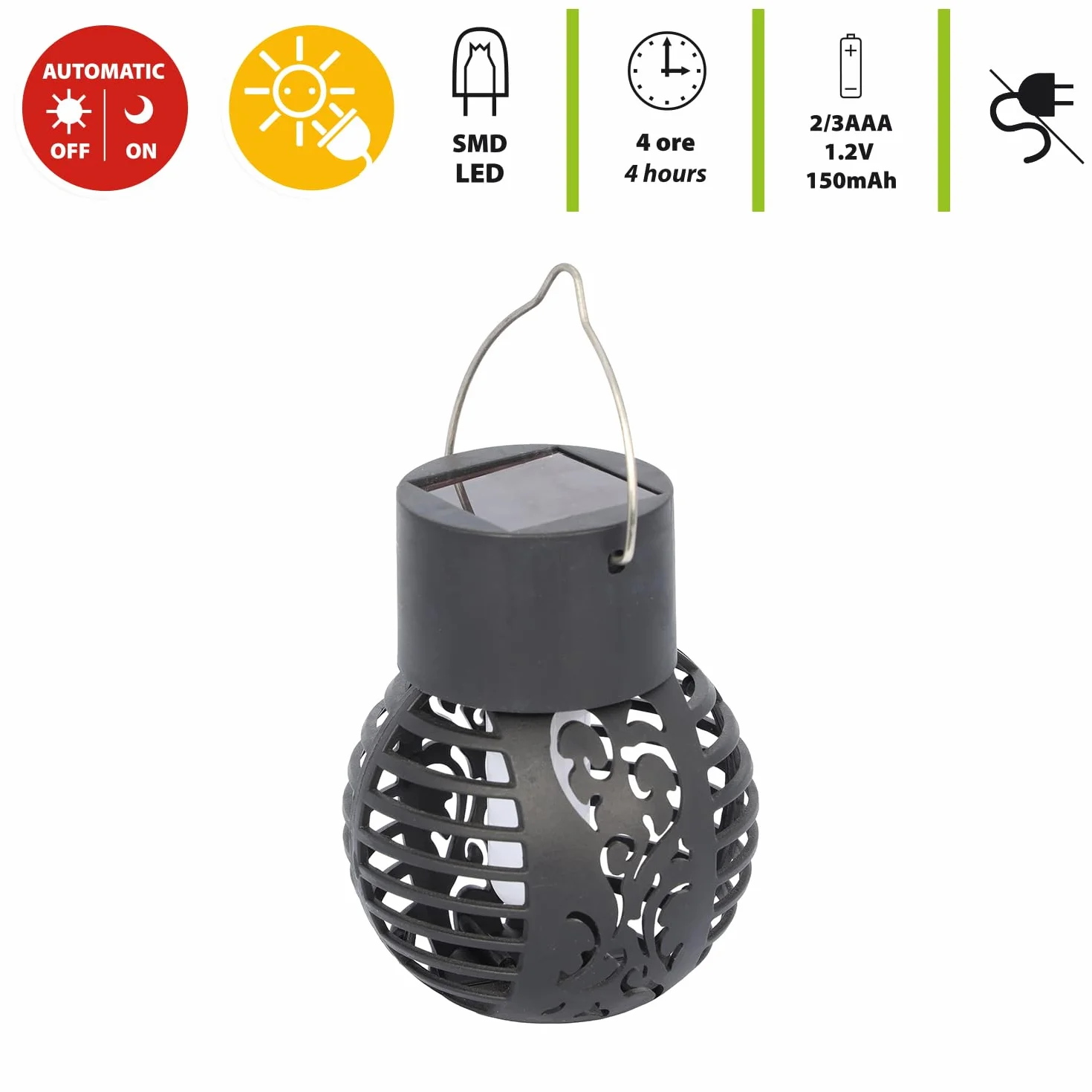 Lampe solaire suspendue LED effet flamme Noir