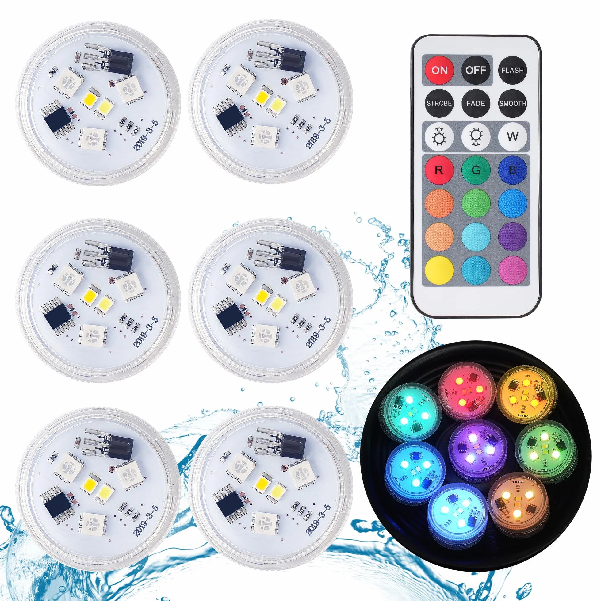 6 pcs Submersible LED Lights RGB Multicolore Étanche Lampe sous-Marines avec Télécommande pour Piscine Étang Aquarium Décoration