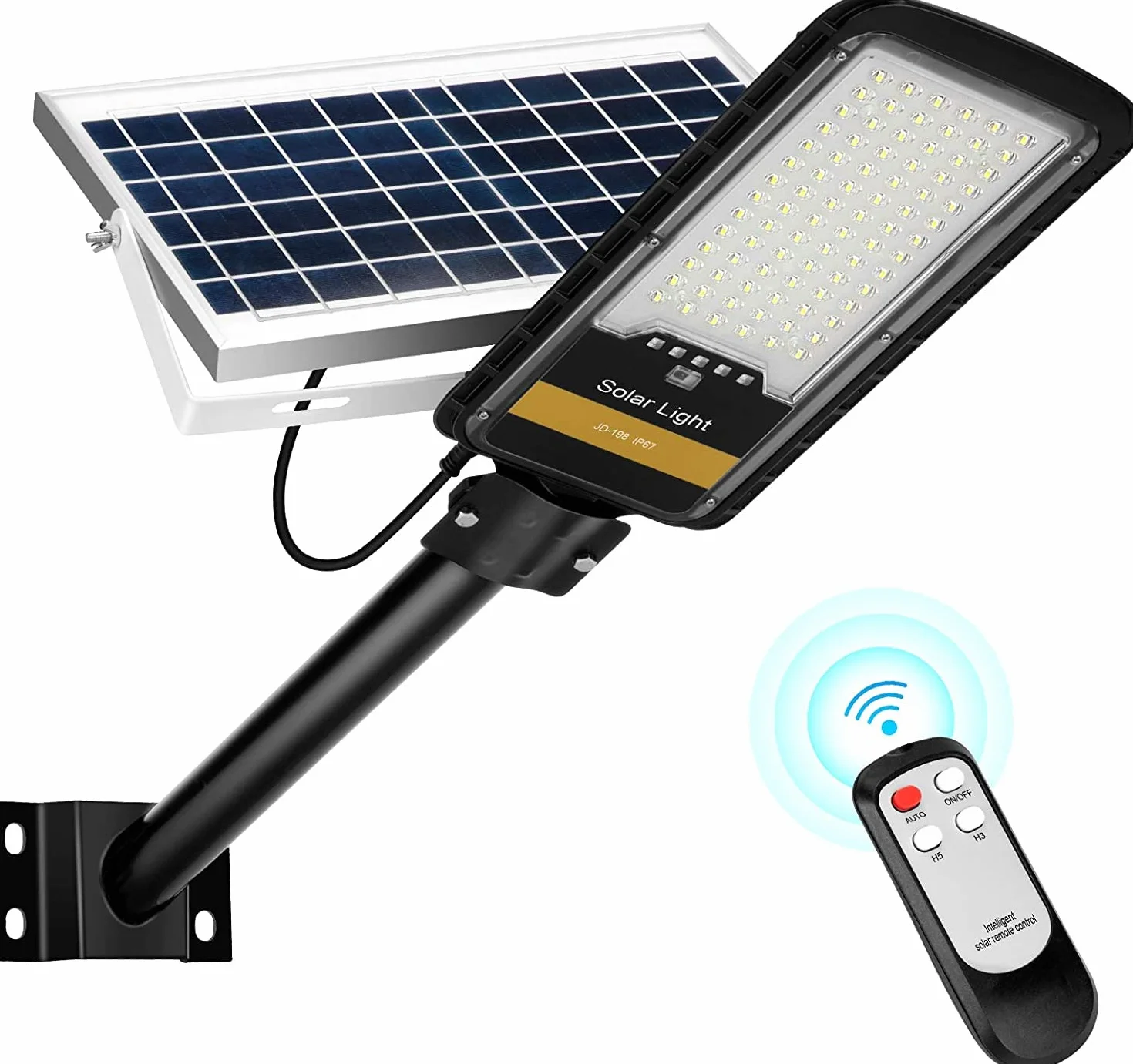 Kingwei 80W Lampadaire Solaire Exterieur 6500K Projecteur LED avec Télécommande 84 LED Etanche Jardin