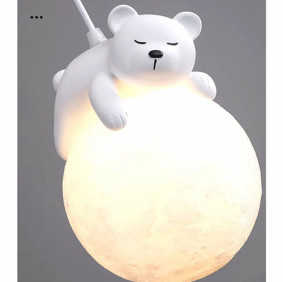 Mignon Ours Pendentif Lumière Impression 3D Lune Globe Lapin Endormi Lustre Enfants Planète Suspension Lampe Chambre 3 Lumière