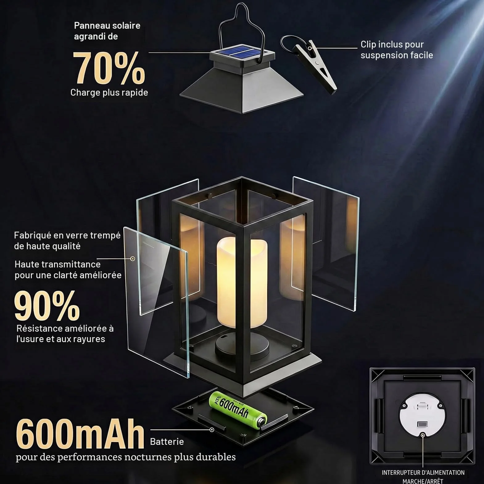 Lanterne Solaire Exterieur 2 Pièces Lampe Solaire avec Bougie Vacillante, Lanterne de Table Étanche Suspension Lampe pour Noël Balcon Jardin Terrasse