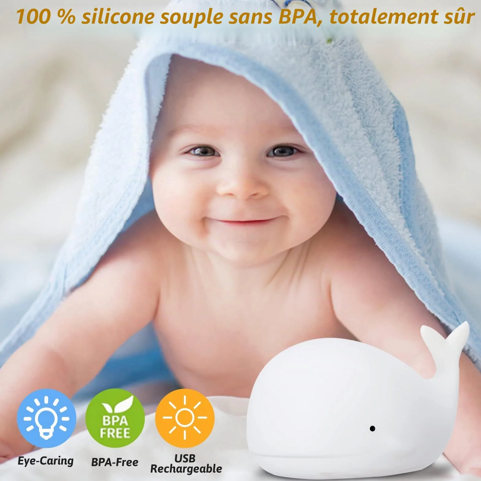 Veilleuse Enfants 7 Couleurs LED Portable Tactile Bébé Lampe USB Silicone Animal