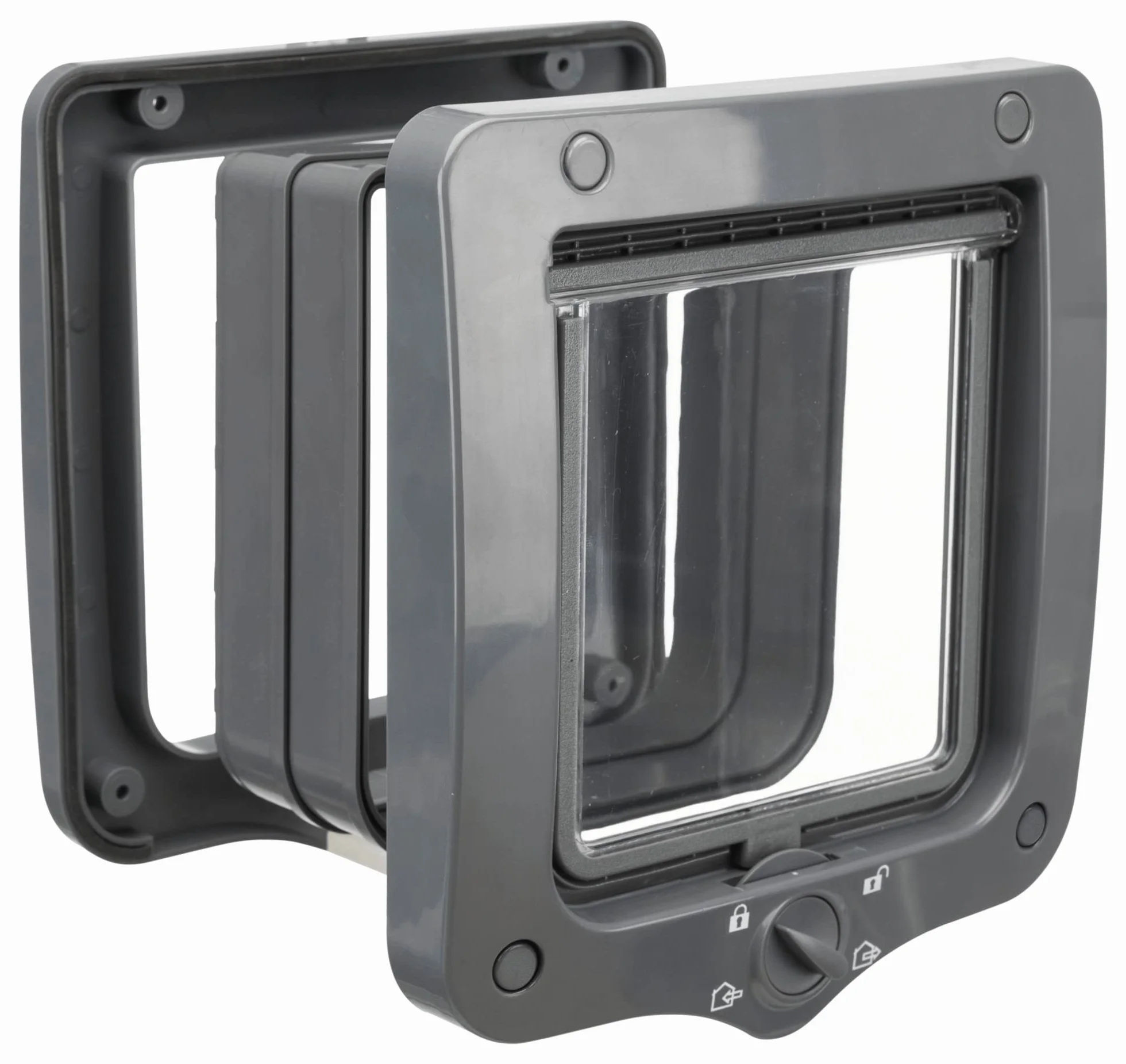 Trixie Chatière étanche silencieuse Porte à 4 Voies avec Tunnel 20x22 cm Trappe 14x15,5 cm Gris