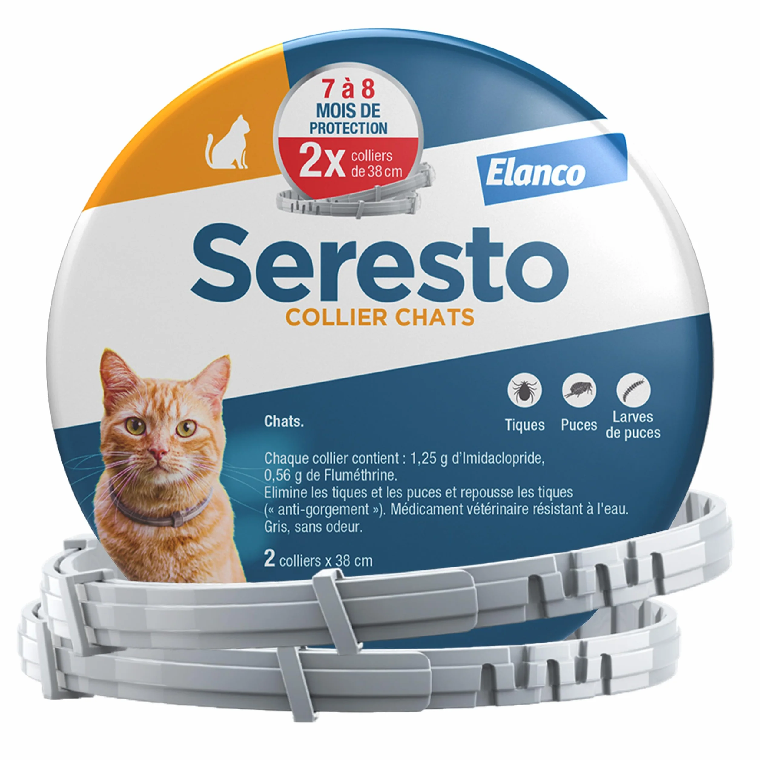 Seresto Collier anti puces et anti tiques pour chat – Protection longue durée 7-8 mois – Gris