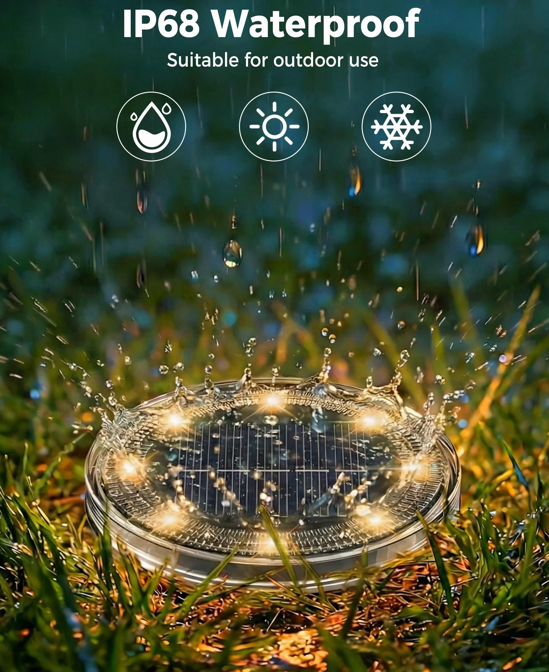 LOTMOS Lot de 12 Lampe Solaire Au Sol, 8 LED IP68 Étanche, Spot Solaire Extérieur Jardin, Blanc Chaud