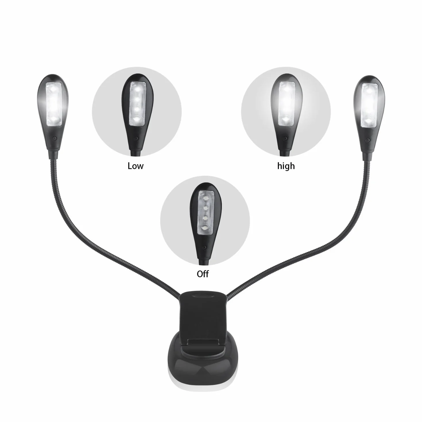 Lampe de Lecture Deux Têtes Liseuse Lampe Clip 8LED 2 Mode Luminosité Réglable 360° Cou Flexible Portable Veilleuse