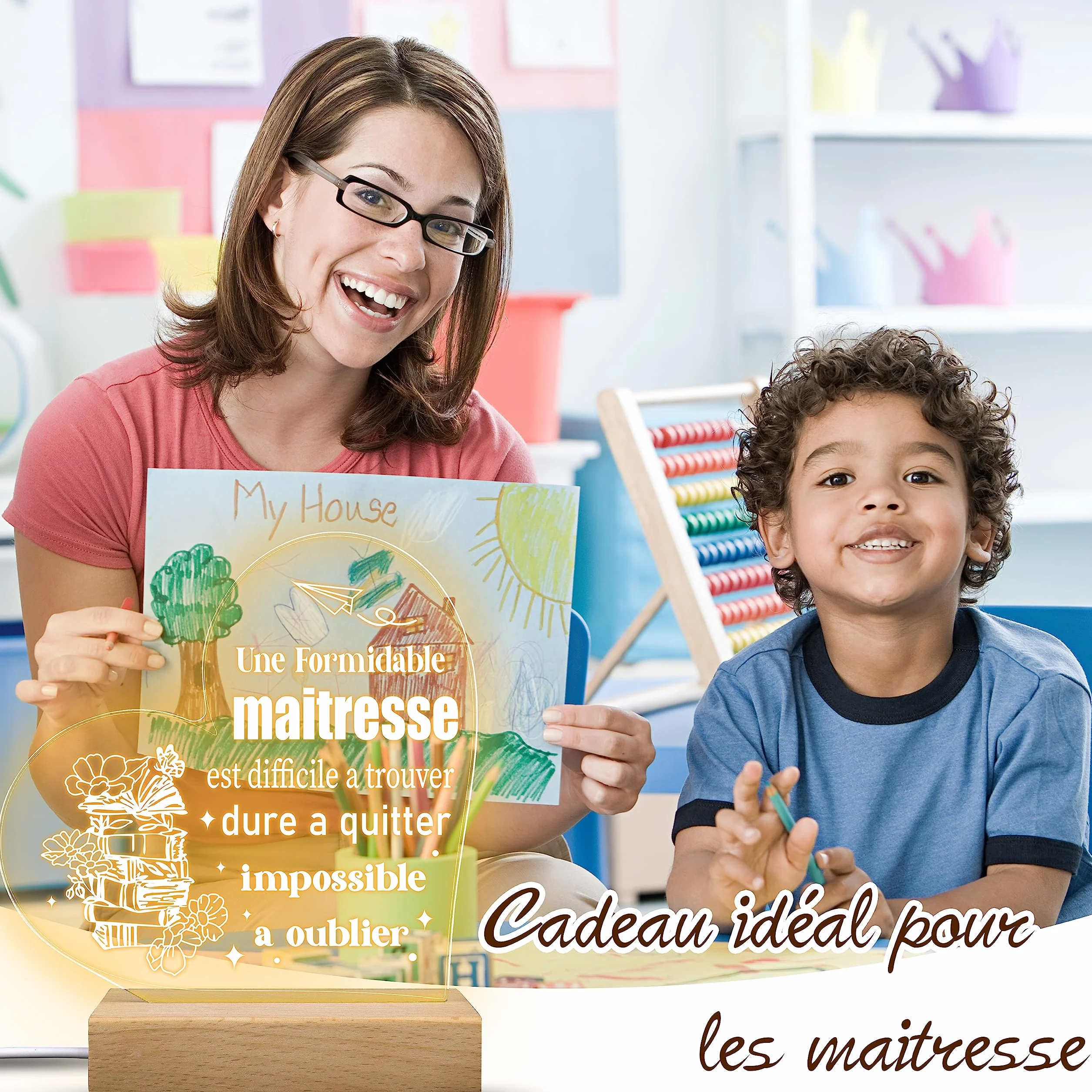 Merclix Lampe Cadeau Maitresse d'École Fin d'Année Maternelle Original Professeur Noel Retraite Anniversaire