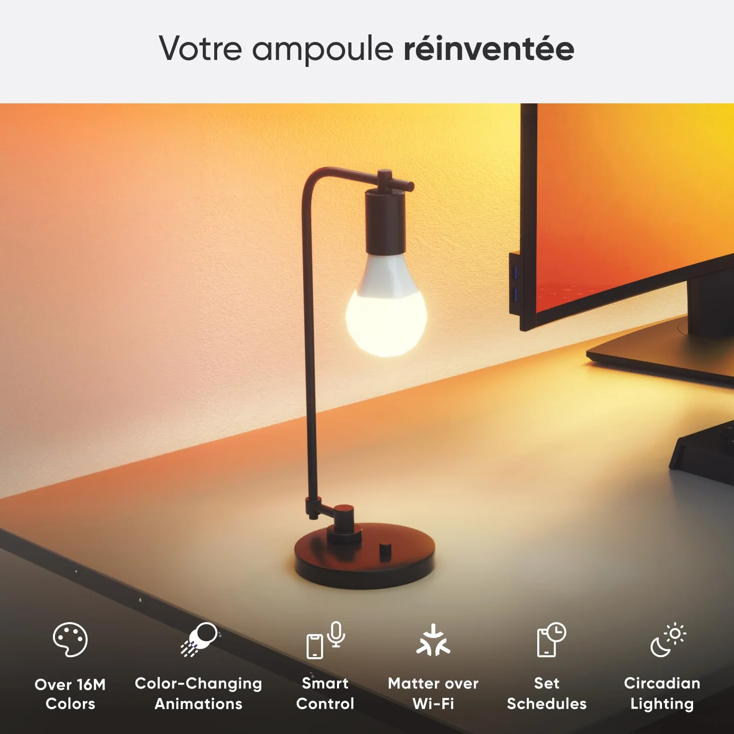 Nanoleaf Matter Essentials Pack de 2 Ampoules LED E27 Connectées RGBW, Lampes Intelligentes Compatibles Alexa Apple Google