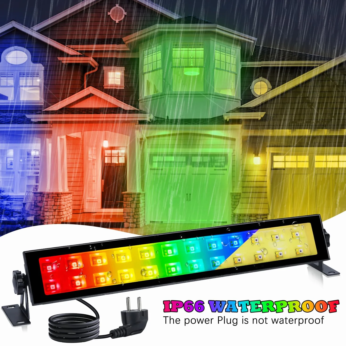 VAYALT 48W Projecteur LED RGB Exterieur, 2 PCS Barre LED RGB avec Télécommande, 16 Millions de Couleurs