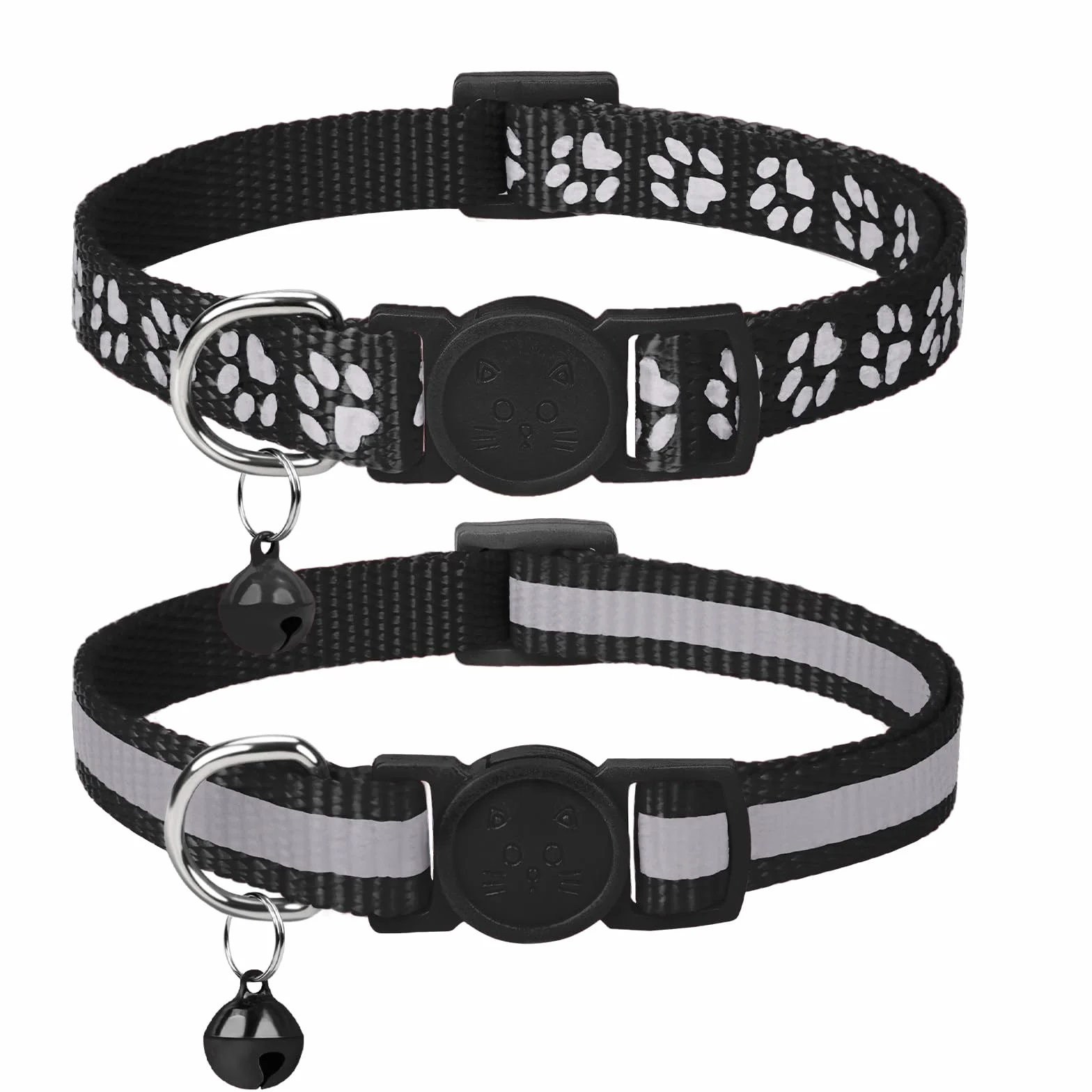 Taglory Collier Chat Anti Étranglement Réfléchissant 2 pcs Réglable 19-32cm Noir