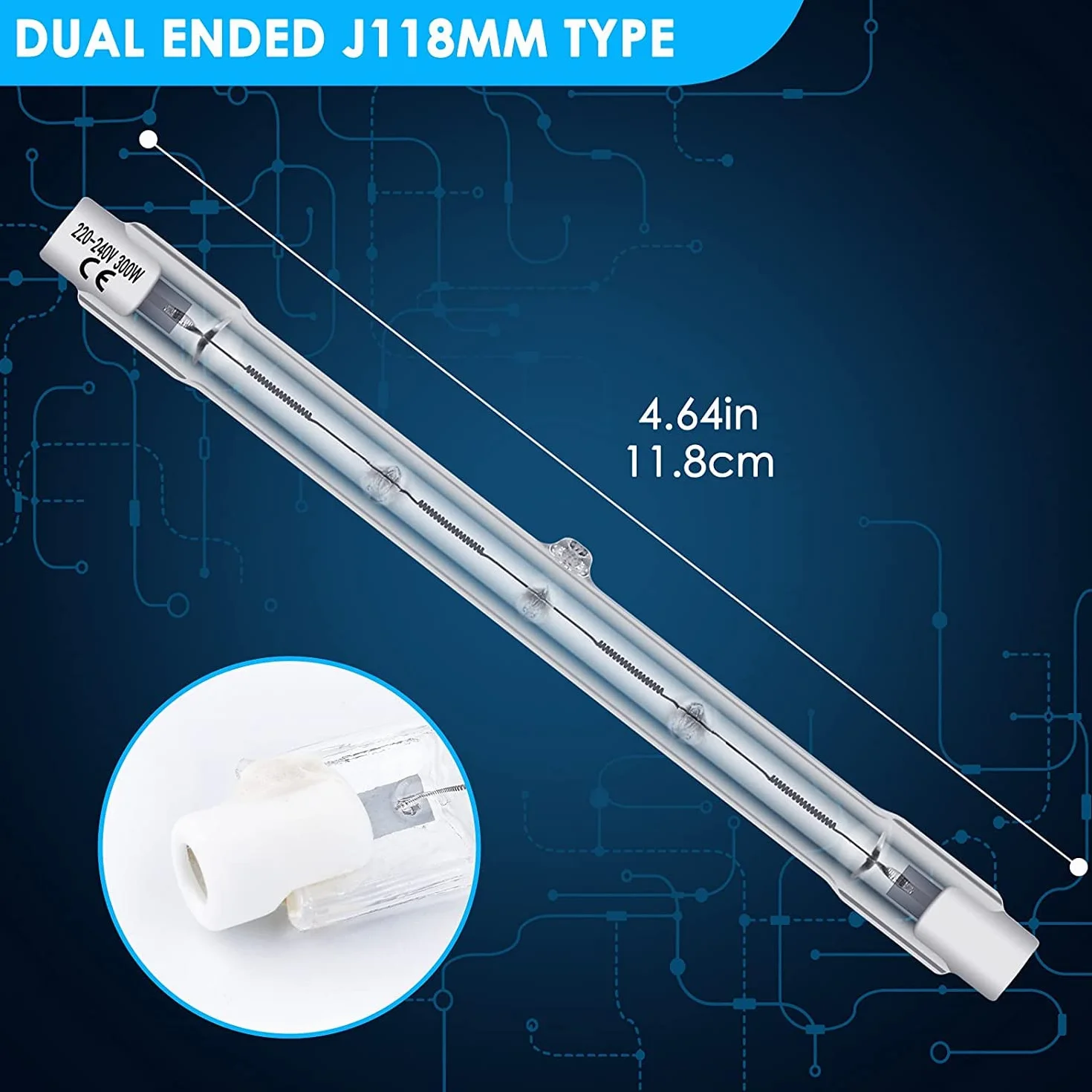 BROTOU 300W 118mm R7S Ampoule Halogène Dimmable 220-240V 4480lm 2800K Blanc Chaud