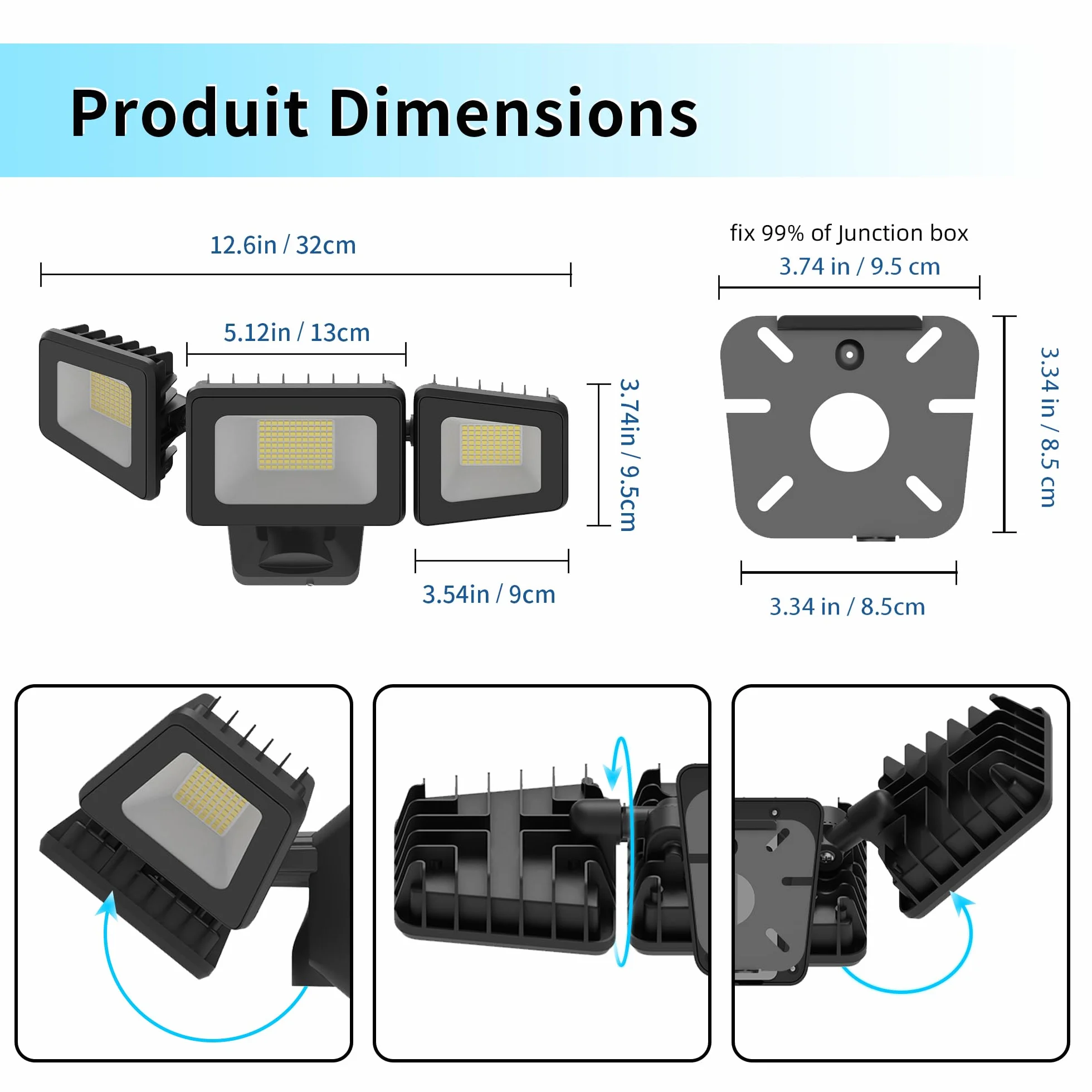 Projecteur LED d'extérieur 120 W 12000 lm IP66 étanche 4500 K