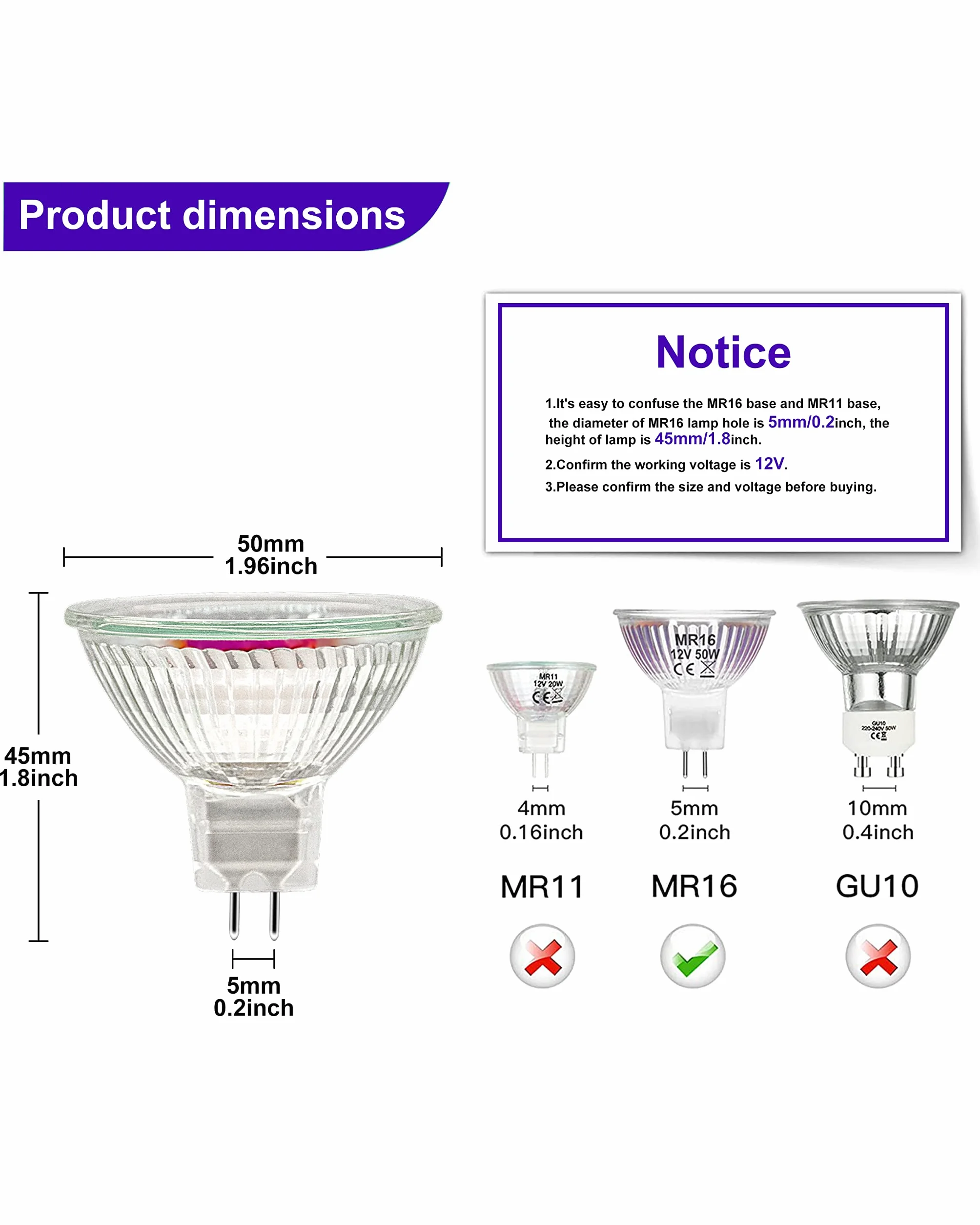 Ampoules Halogènes MR16 12V 20W GU5.3 Dimmables 2700K Blanc Chaud Paquet de 6