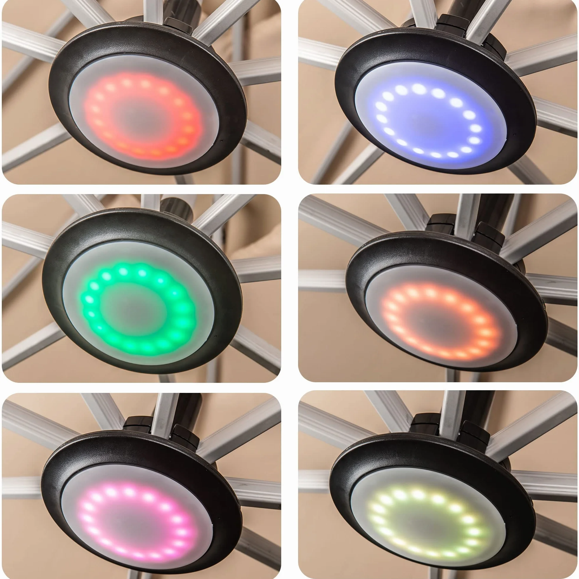 PURPLE LEAF Lampe Parasol Rechargeable RGB LED 12 Modes Lumière Parapluie Jardin Terrasse