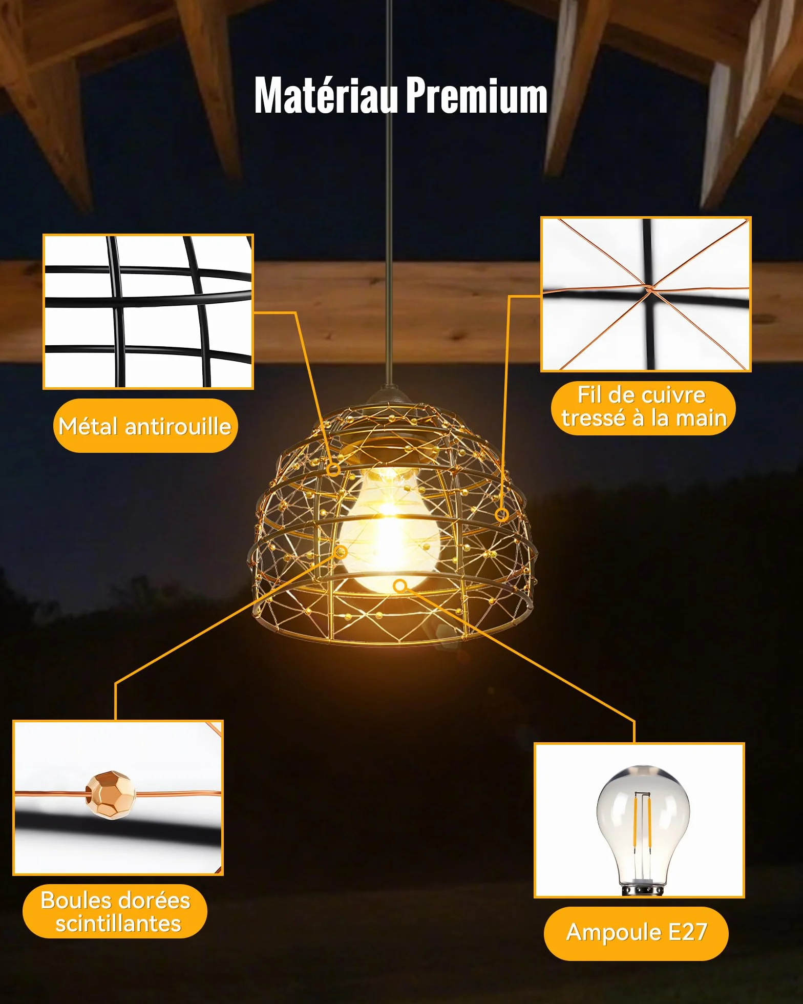 Lampe Solaire Intérieur Extérieur IP65 2 Suspensions Bohème avec Télécommande