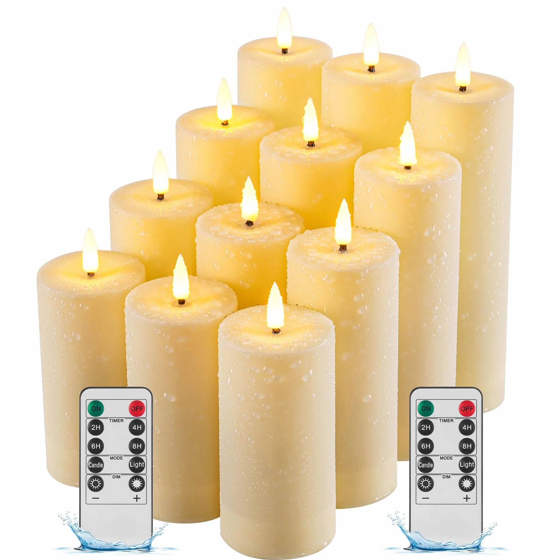 Bougies LED Étanches à Flamme Scintillante, Méche Noire Réaliste, Télécommande, Plastique Résistant, Réutilisable