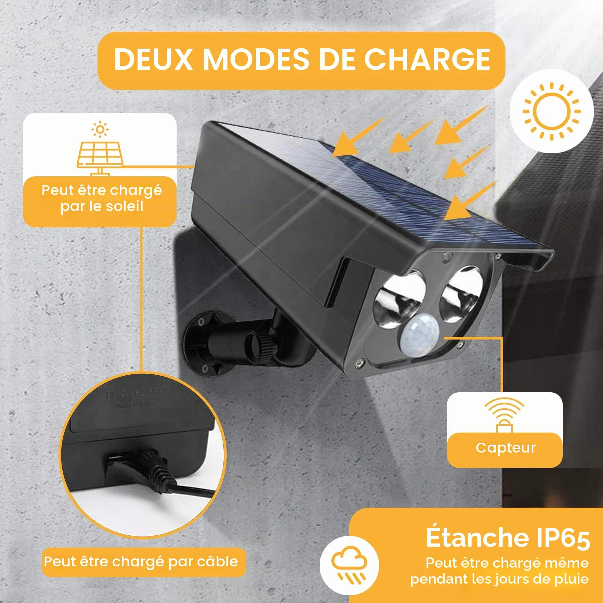 Proxinova Caméra Factice Extérieure Projecteur Solaire Détecteur de Mouvement PIR 1050 Lumens IP65