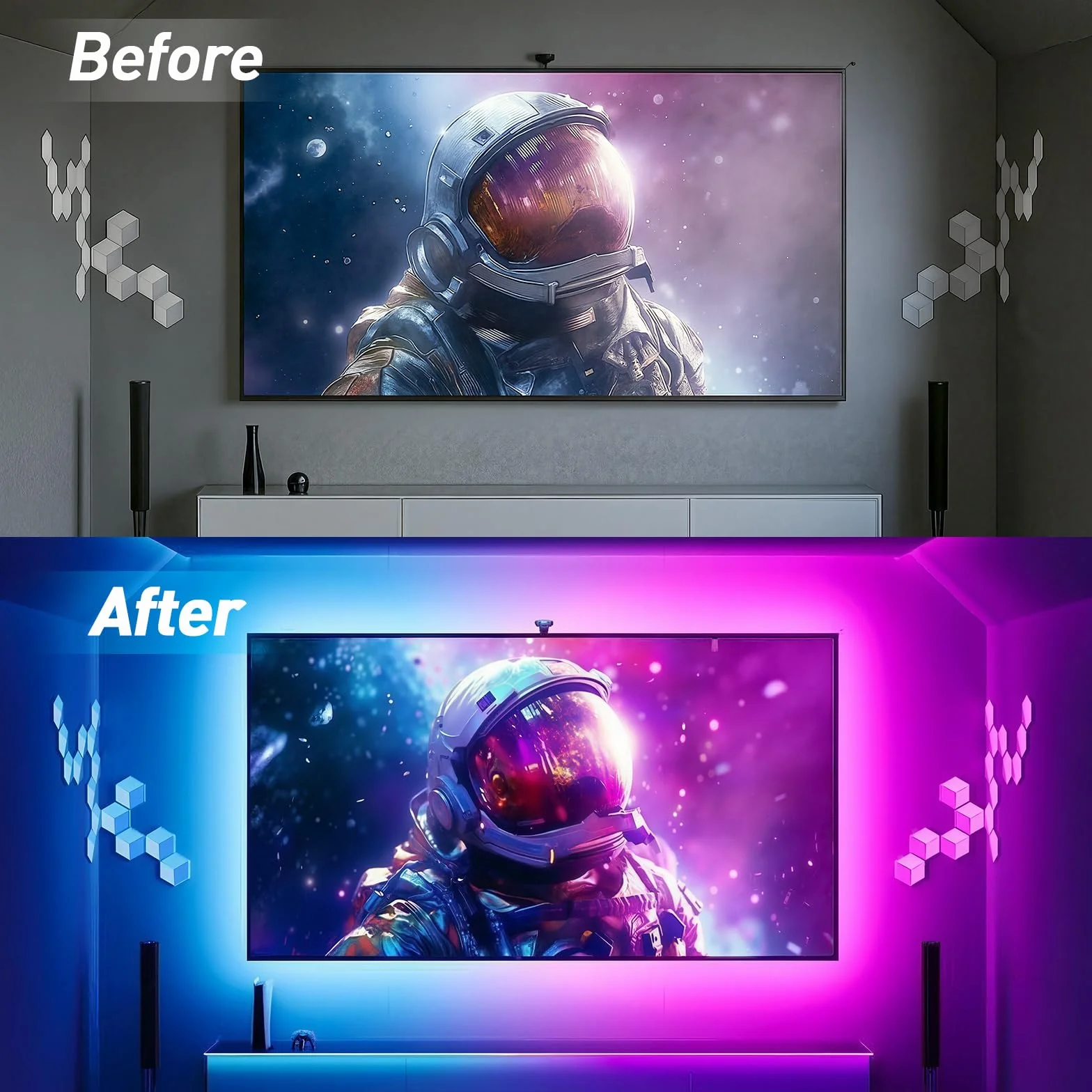 Bande LED TV Bluetooth 50-75" 16M Couleurs Synchro Musique Gaming Télécommande 2.4G Sans Lag