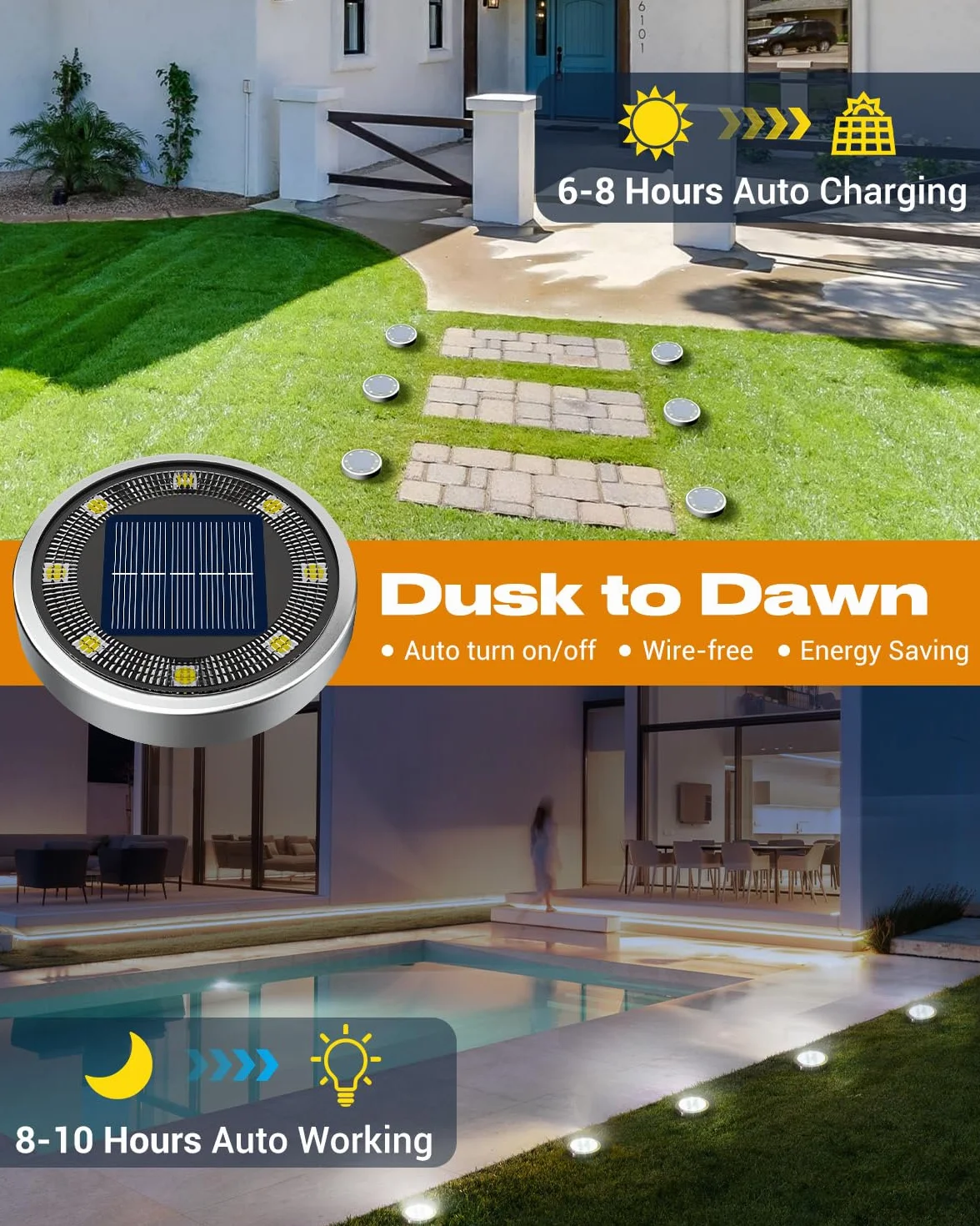 Lot de 8 Lampe Solaire Au Sol, 8 LED Jardin Exterieur Solaire Etanche, Spot Solaire Extérieur pour Chemins Pelouse Terrasse, Blanc Froid