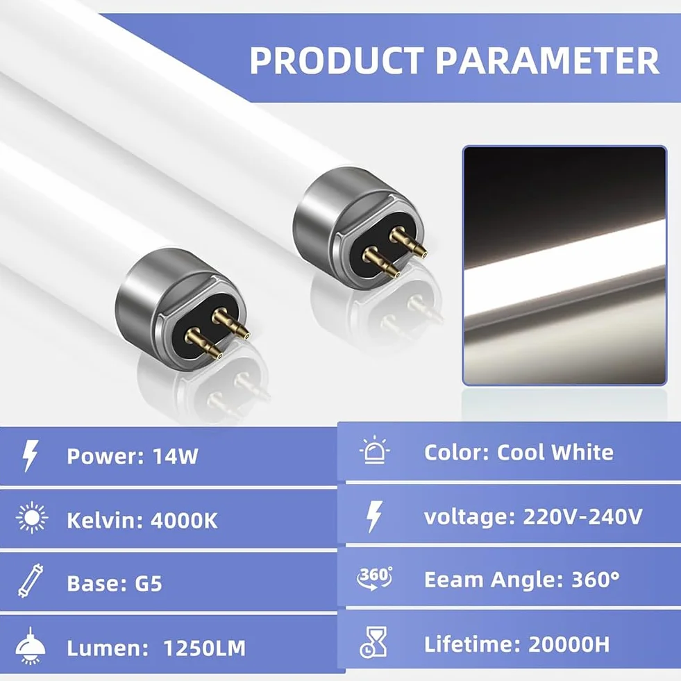 Lot de 2 Tubes fluorescents 13W T5 Blanc Froid 4000K 1000LM 517mm G5