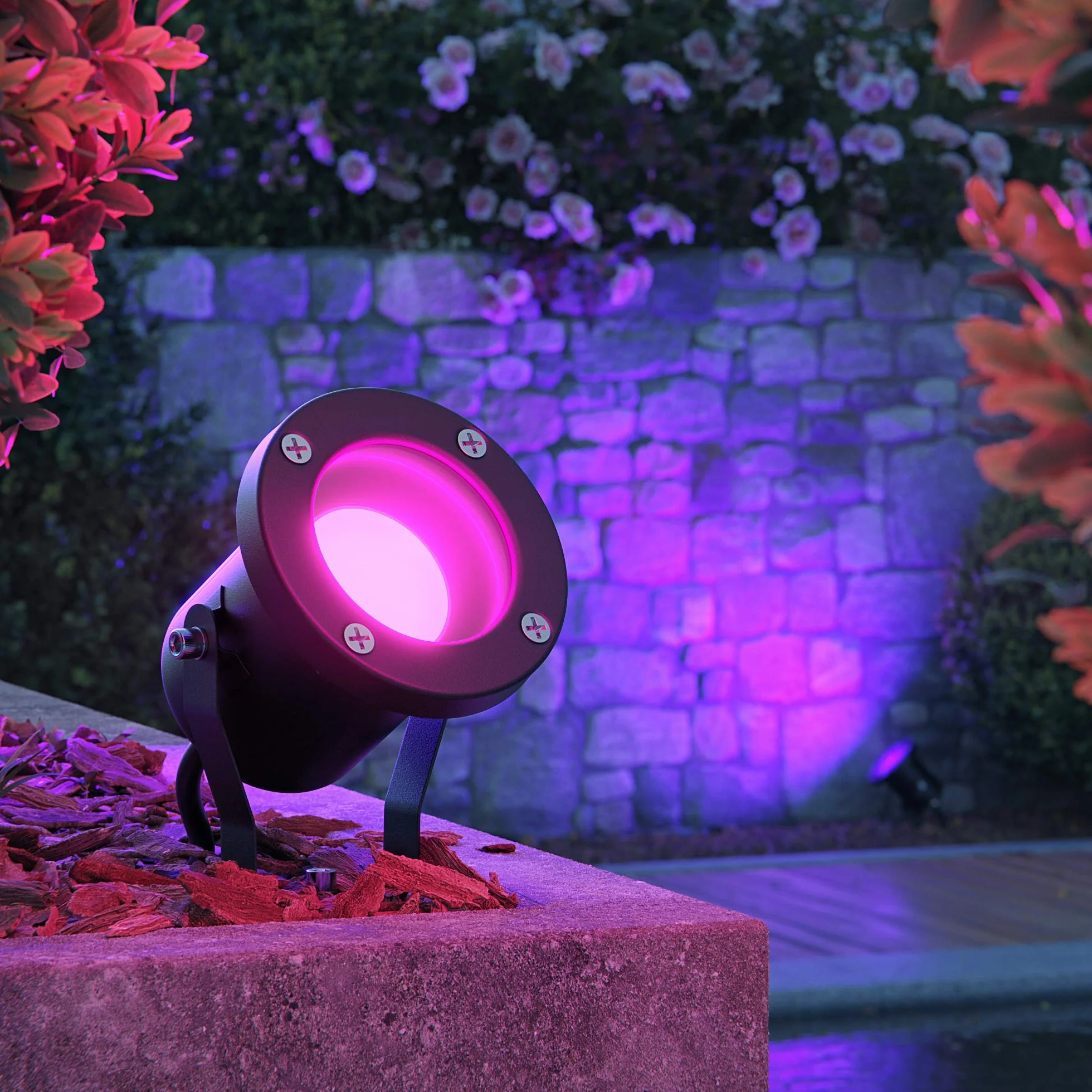 ledscom.de MIBU Projecteur de jardin acier inoxydable noir ampoule LED Smart Home RGBW GU10 5,41W 473lm