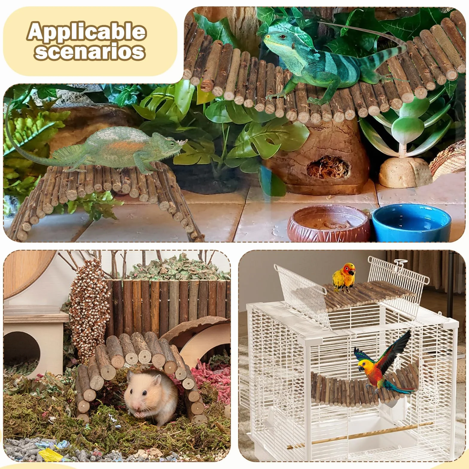 QUOZUO Lot de 2 cachettes en bois pliables pour reptiles