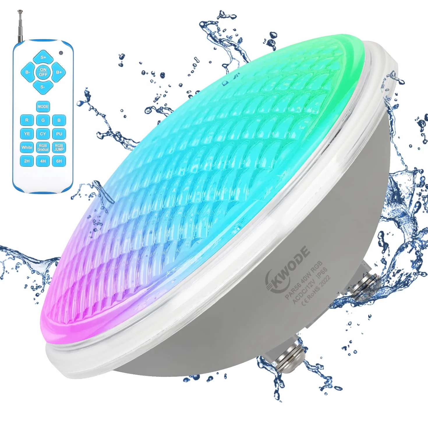 Lumières de piscine LED PAR56 40W RGB Timing IP68 étanche 12V AC/DC avec télécommande