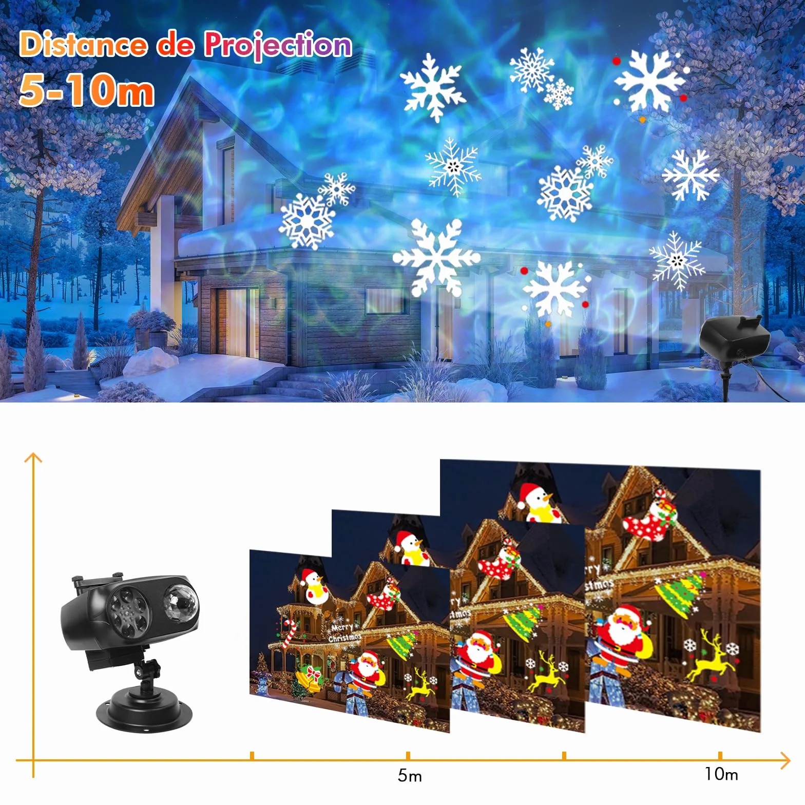 Projecteur Extérieur Intérieur Étanche 12 Diapositives 10 Couleurs Vagues Télécommande Noël Halloween